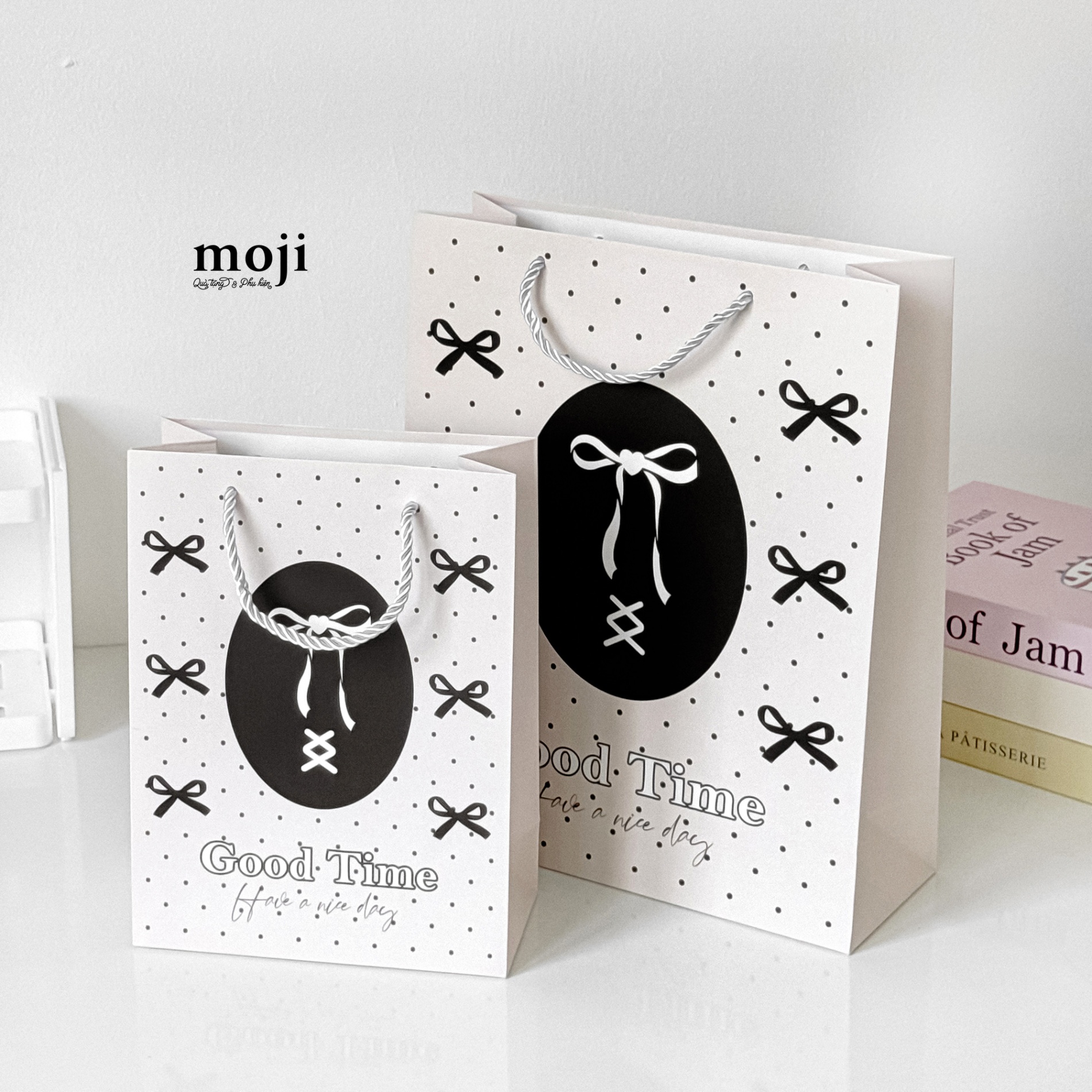 Bao túi quà Heart bow nơ nền chấm bi have a nice day good time 10x26x32