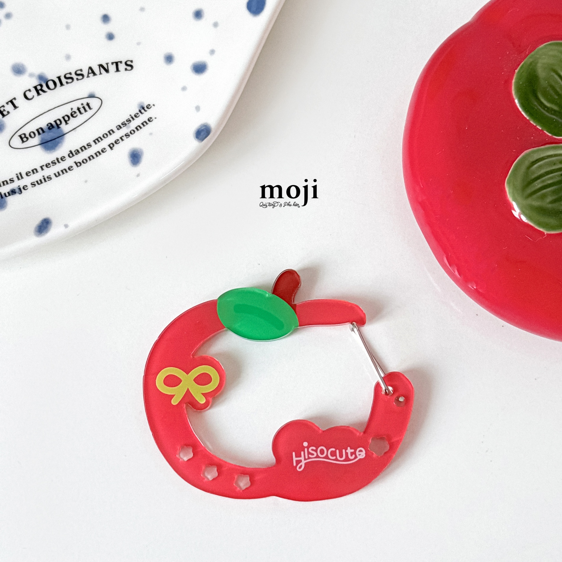 Móc khóa carabiner Fruit apple nơ nhỏ hiscute