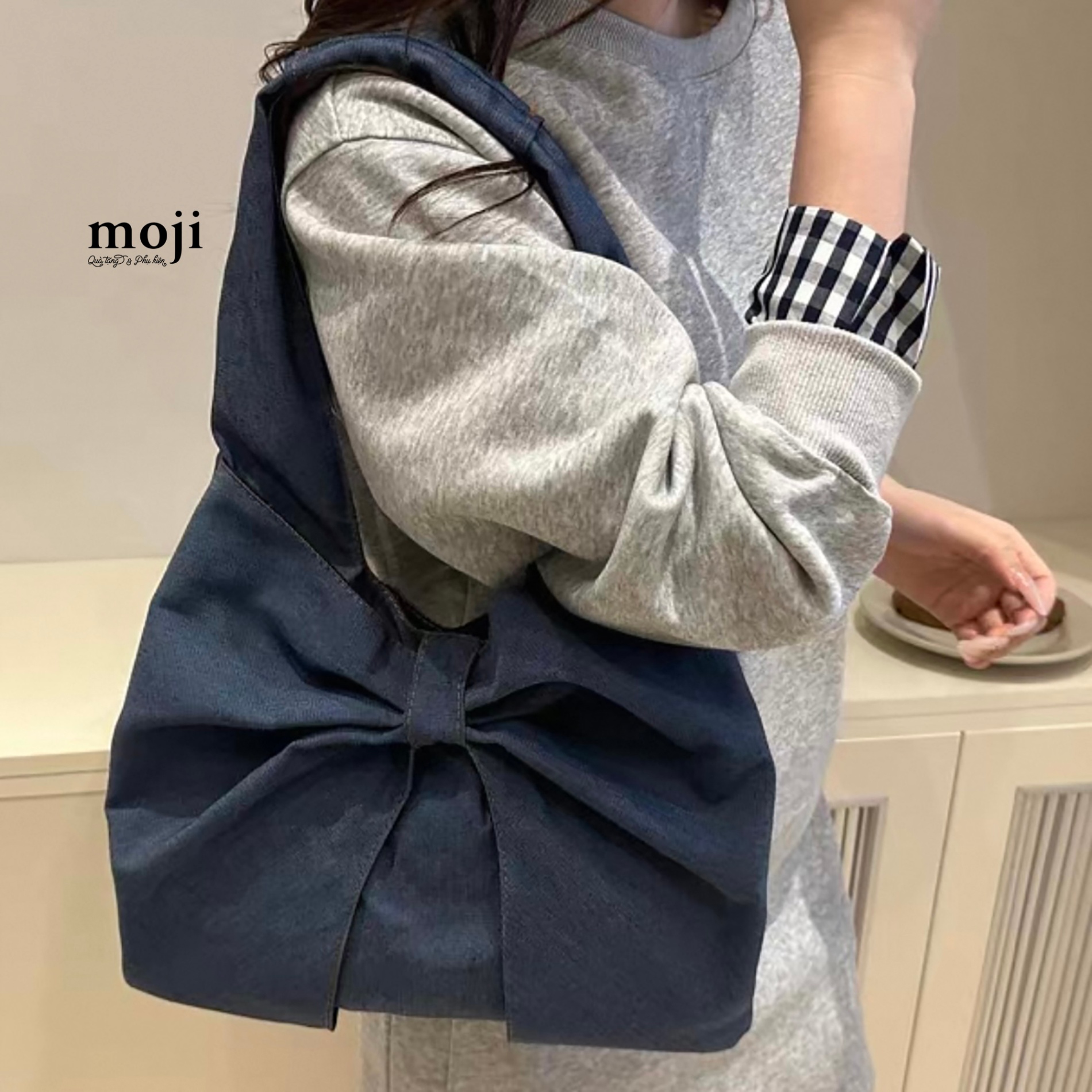 Túi đeo vải Bow nơ denim style 26x35