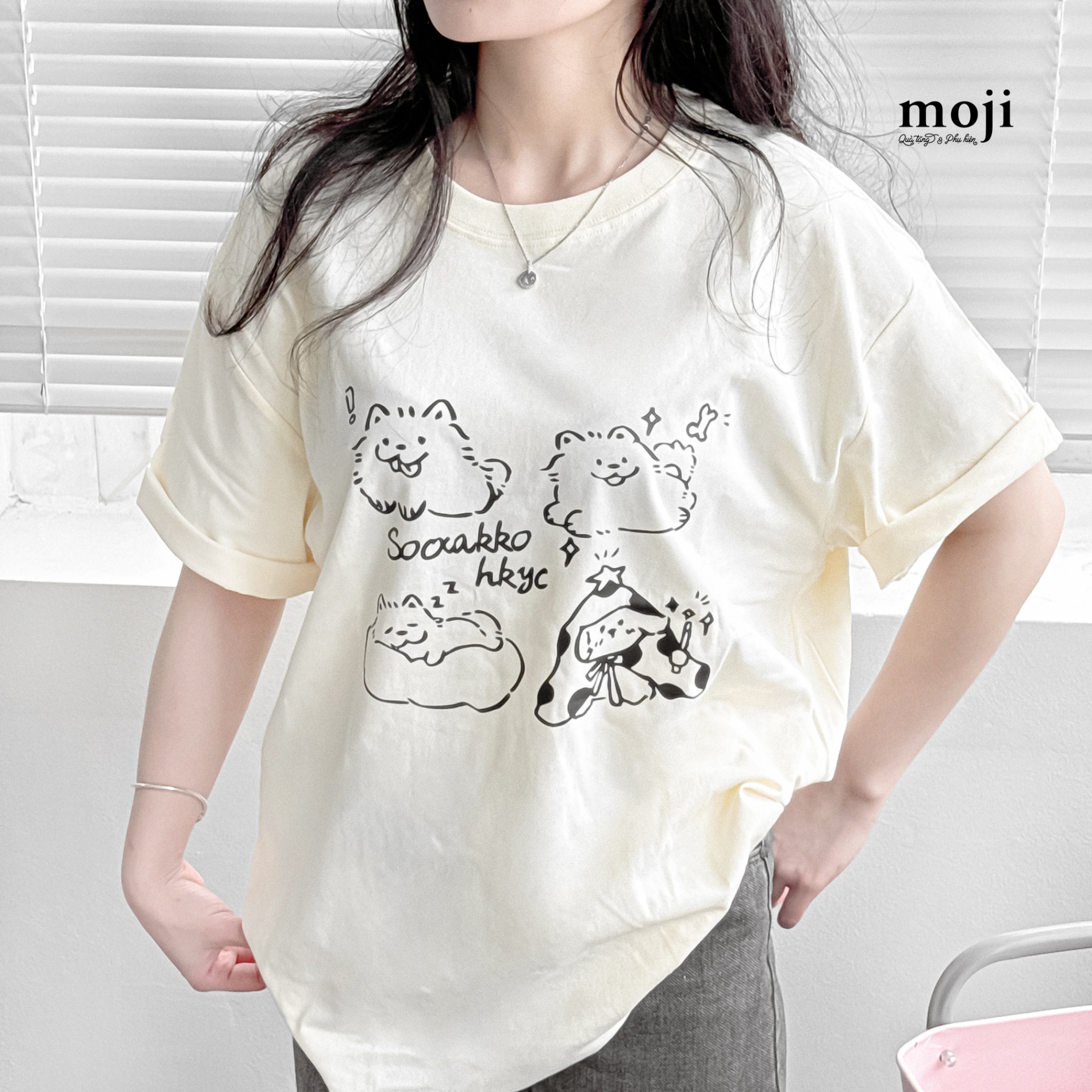 Áo thun áo phông MJ Cute dog viền đen