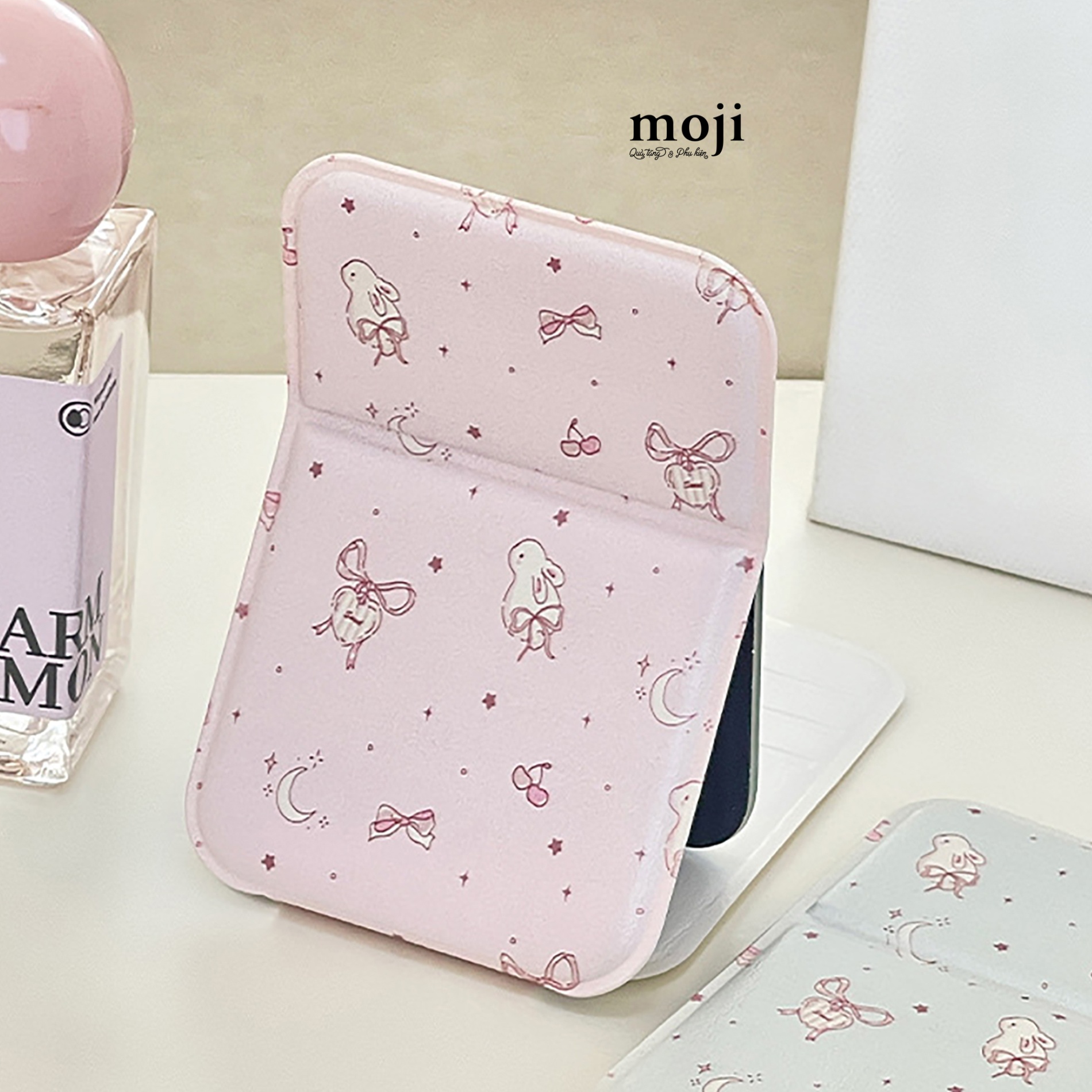 Gương gập để bàn mini Rabbit bow fruit moon star 7x10