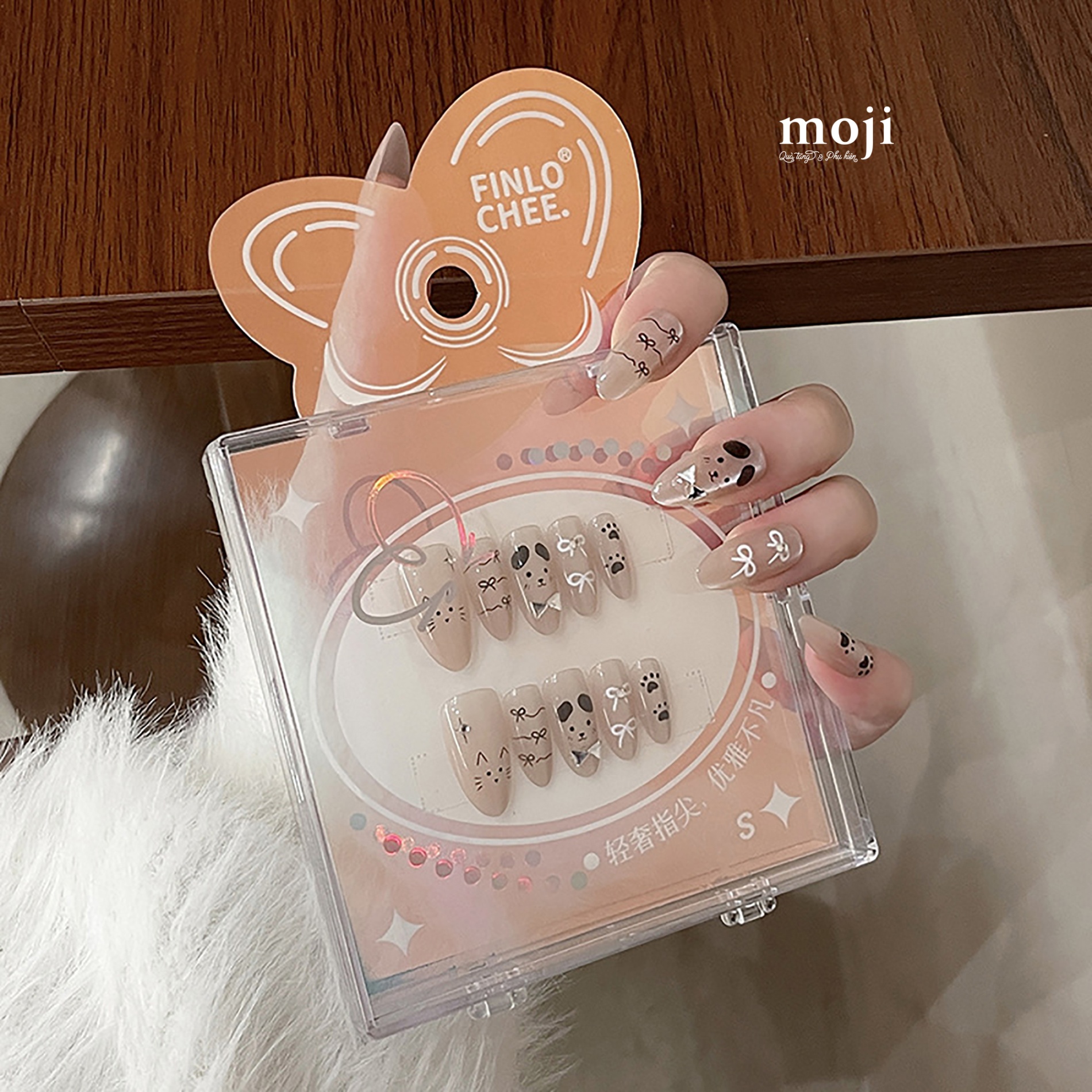 Móng tay giả Cute cat dog face paw bow nơ kèm keo 12052025 set10