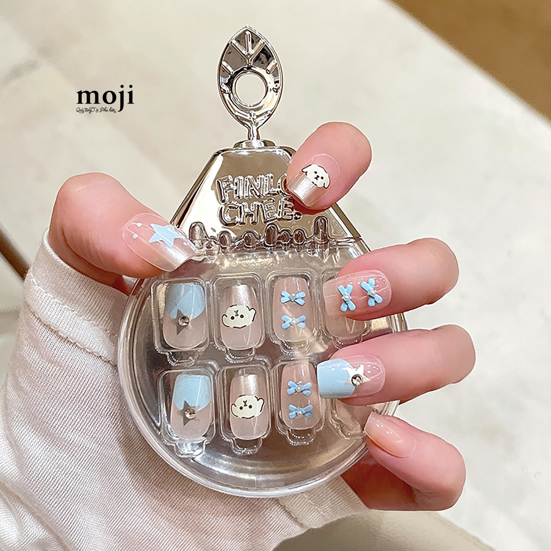 Móng tay giả đính chi tiết nổi Cute dog face bow star kèm keo 12052025 set30