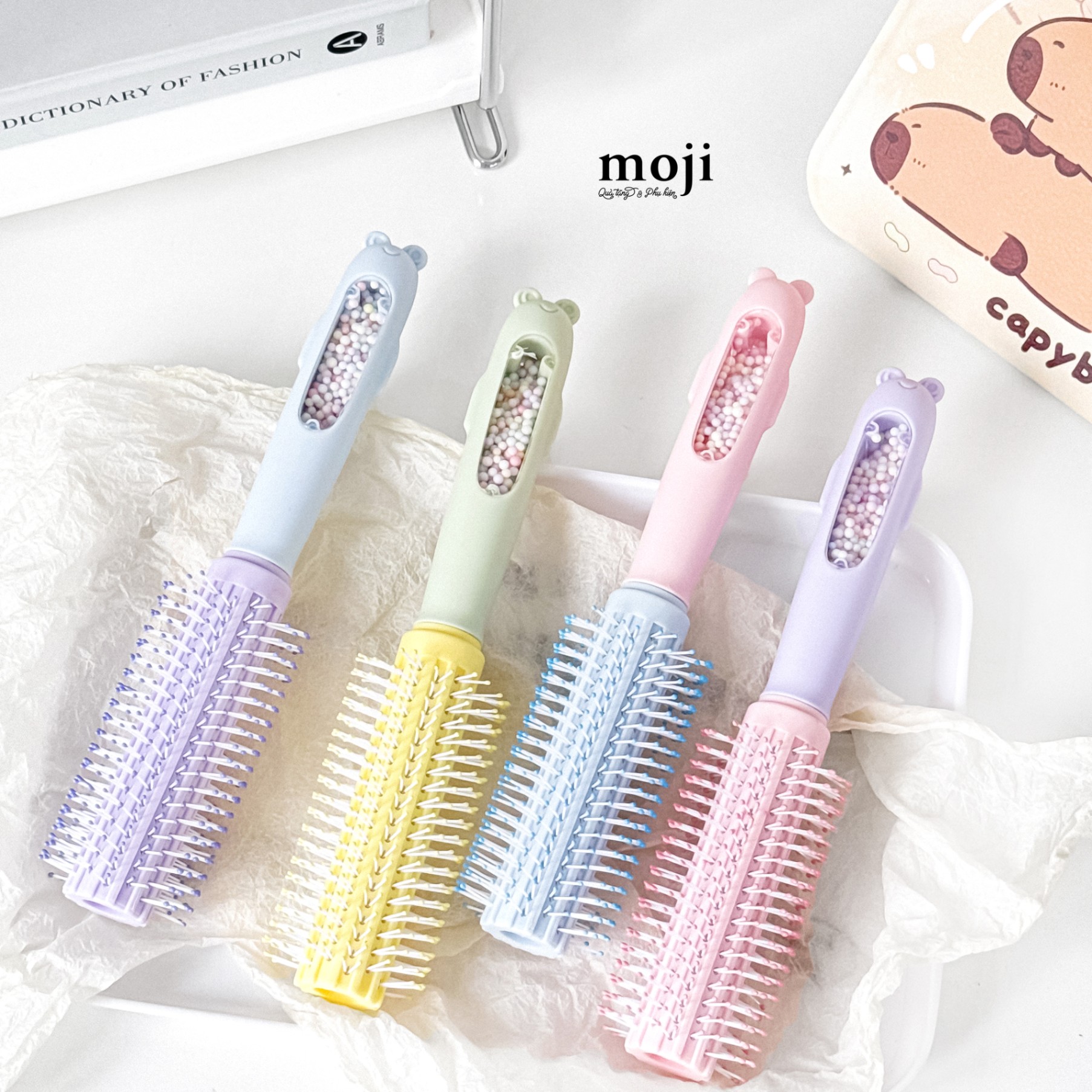 Lược giúp sấy tóc Cute animal face có tai hạt màu sắc