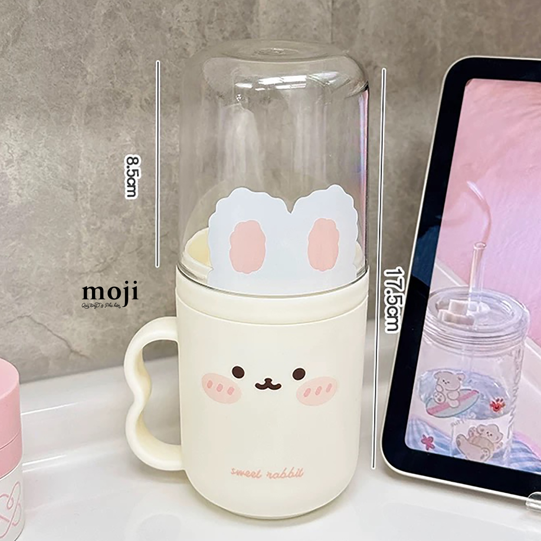 Ống đựng bàn chải kem đánh răng Sweet rabbit face má hồng 6x17