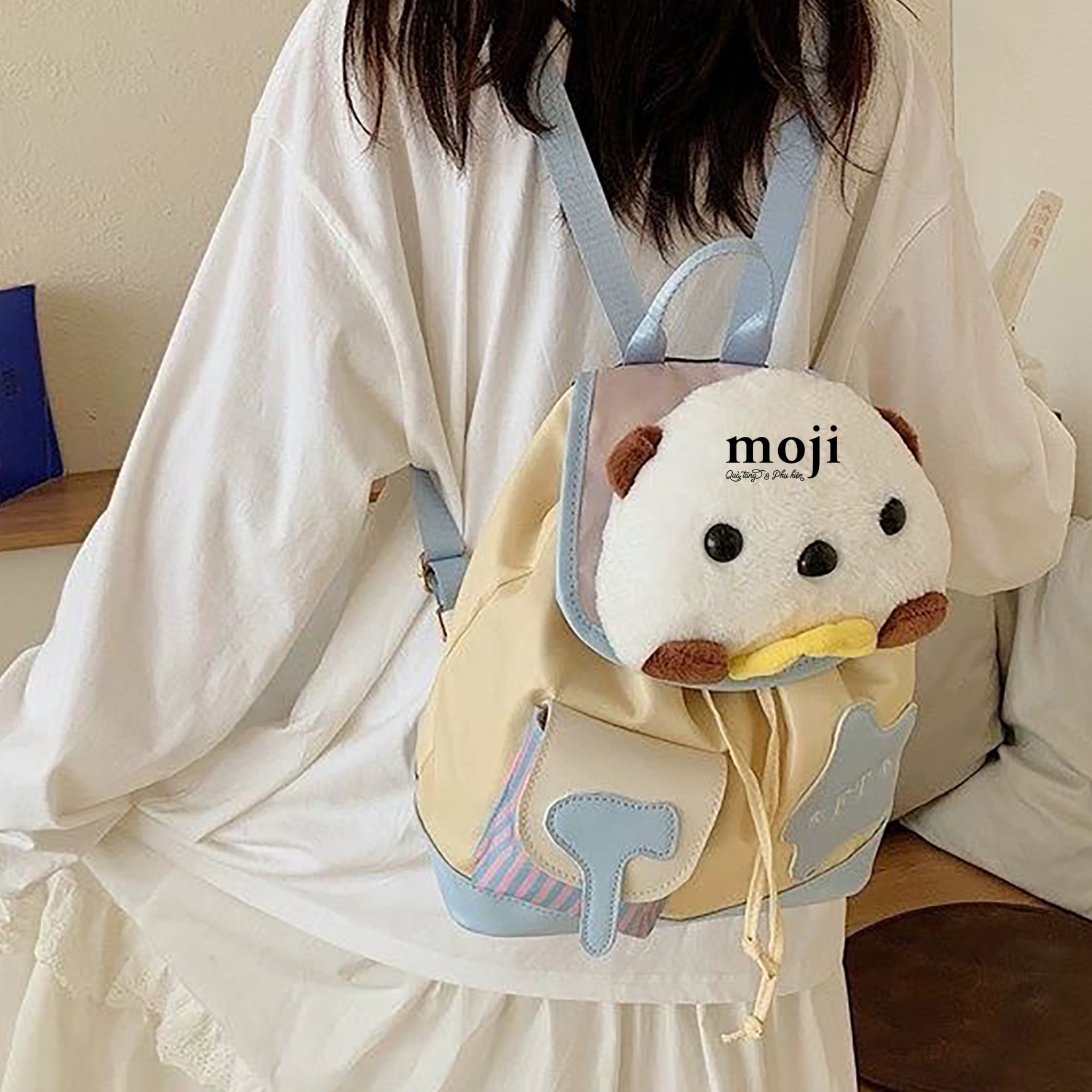 Balo vải Cute otter rái cá cục bông vỏ sò ngôi sao 24x28