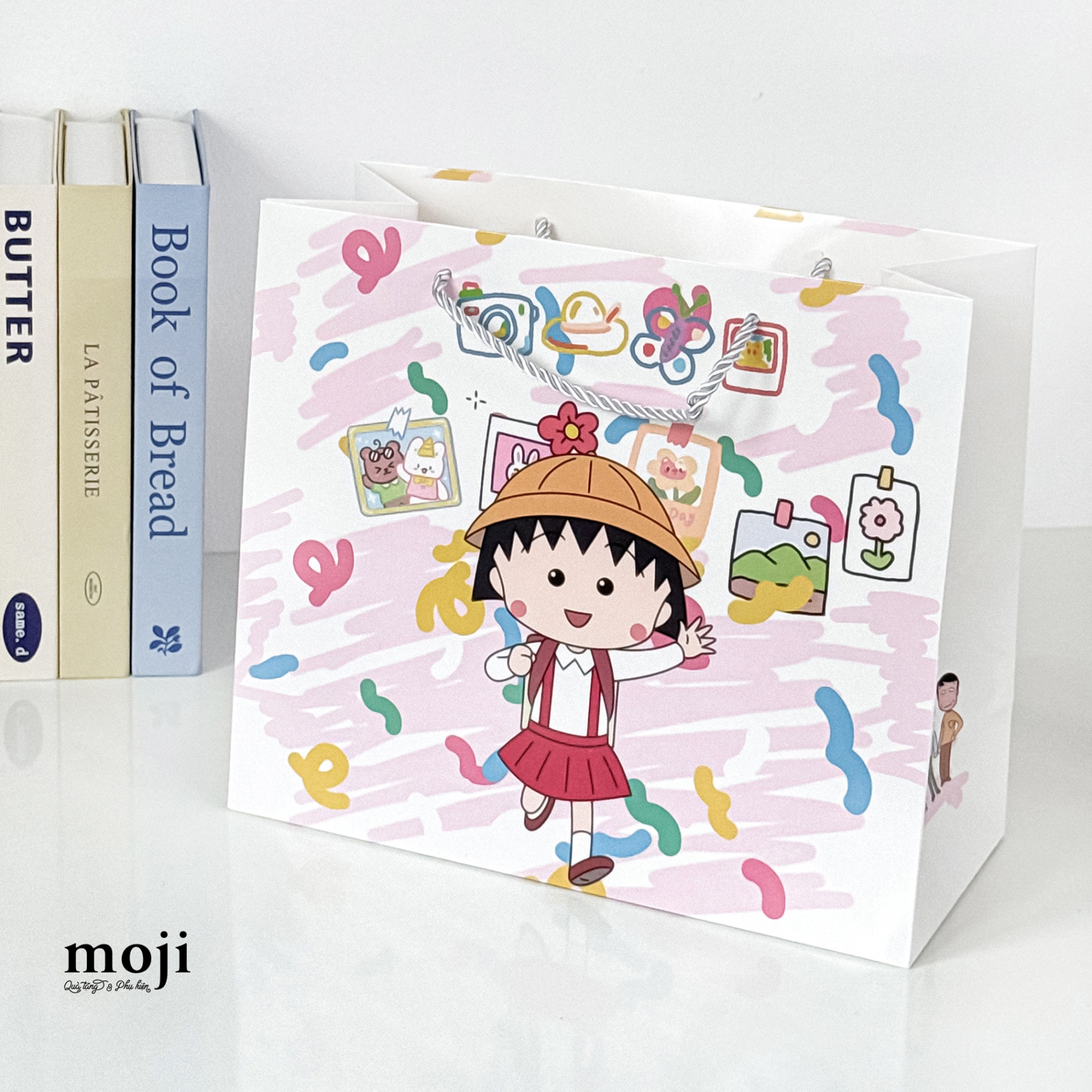 Bao túi quà Maruko vẫy tay ruy băng màu sắc 13x26x30