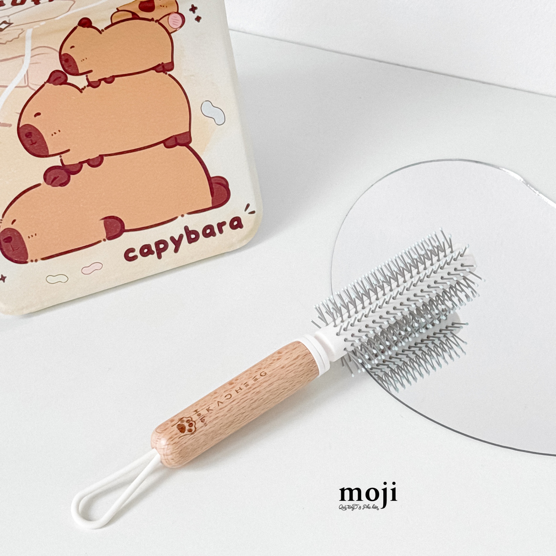 Lược giúp sấy tóc Cat paw hello cán gỗ