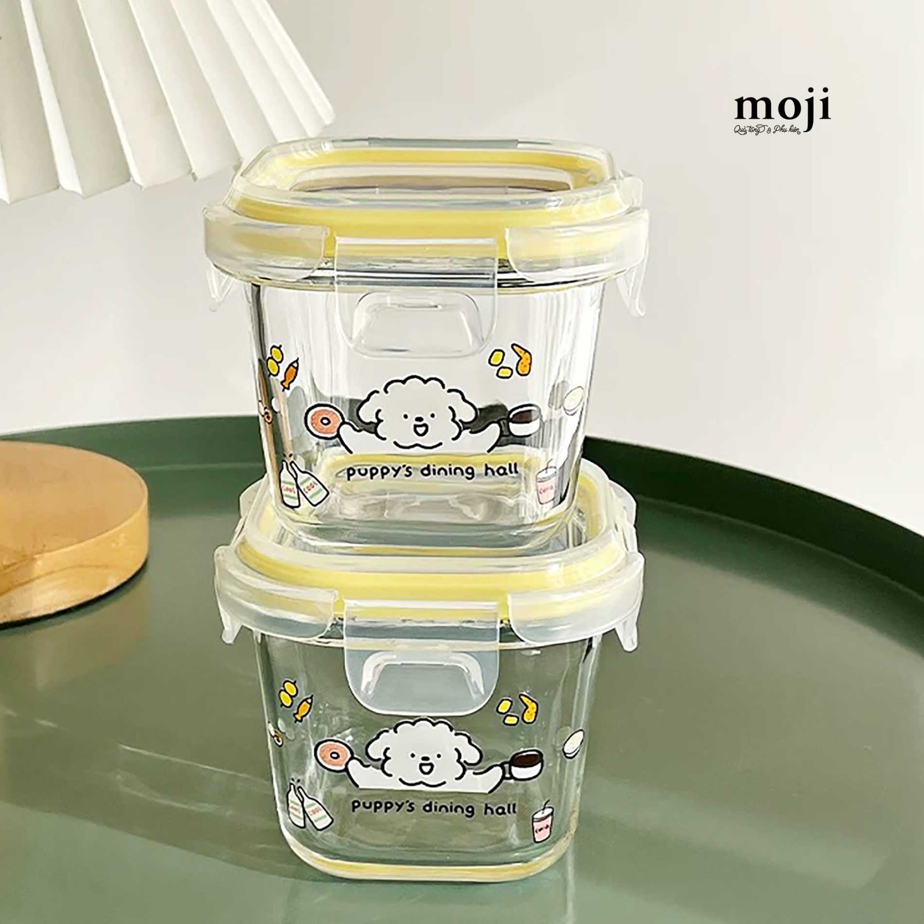 Hộp cơm thủy tinh Cute dog puppy dining hall 8x9