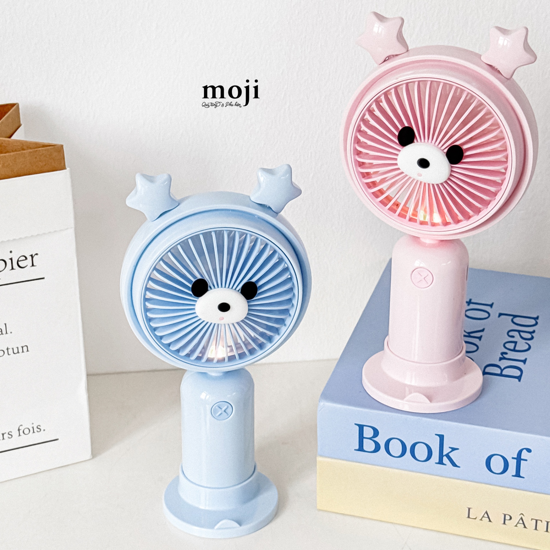 Quạt USB cầm tay sạc tích điện Cute dog face star ngôi sao có đèn