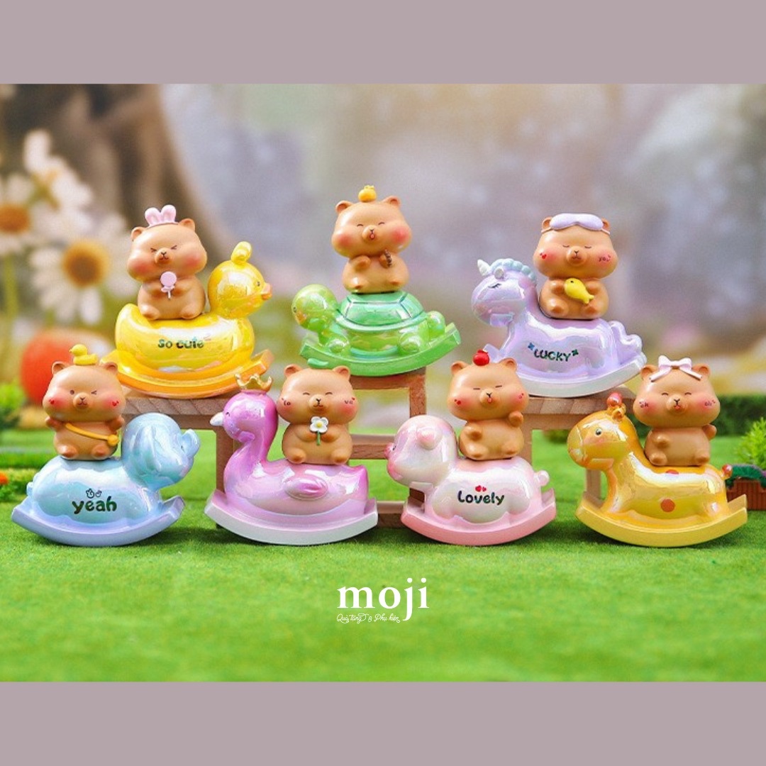 Blindbox tượng Capybara cưỡi thú cưng bập bênh
