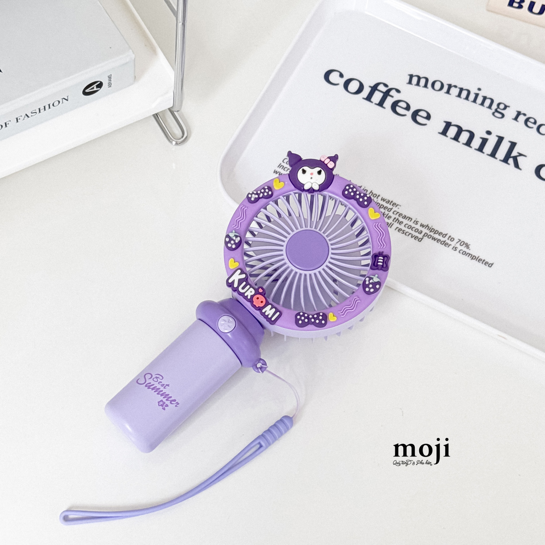 Quạt USB cầm tay sạc tích điện Sanrio family Kuromi face heart fruit nơ nhỏ