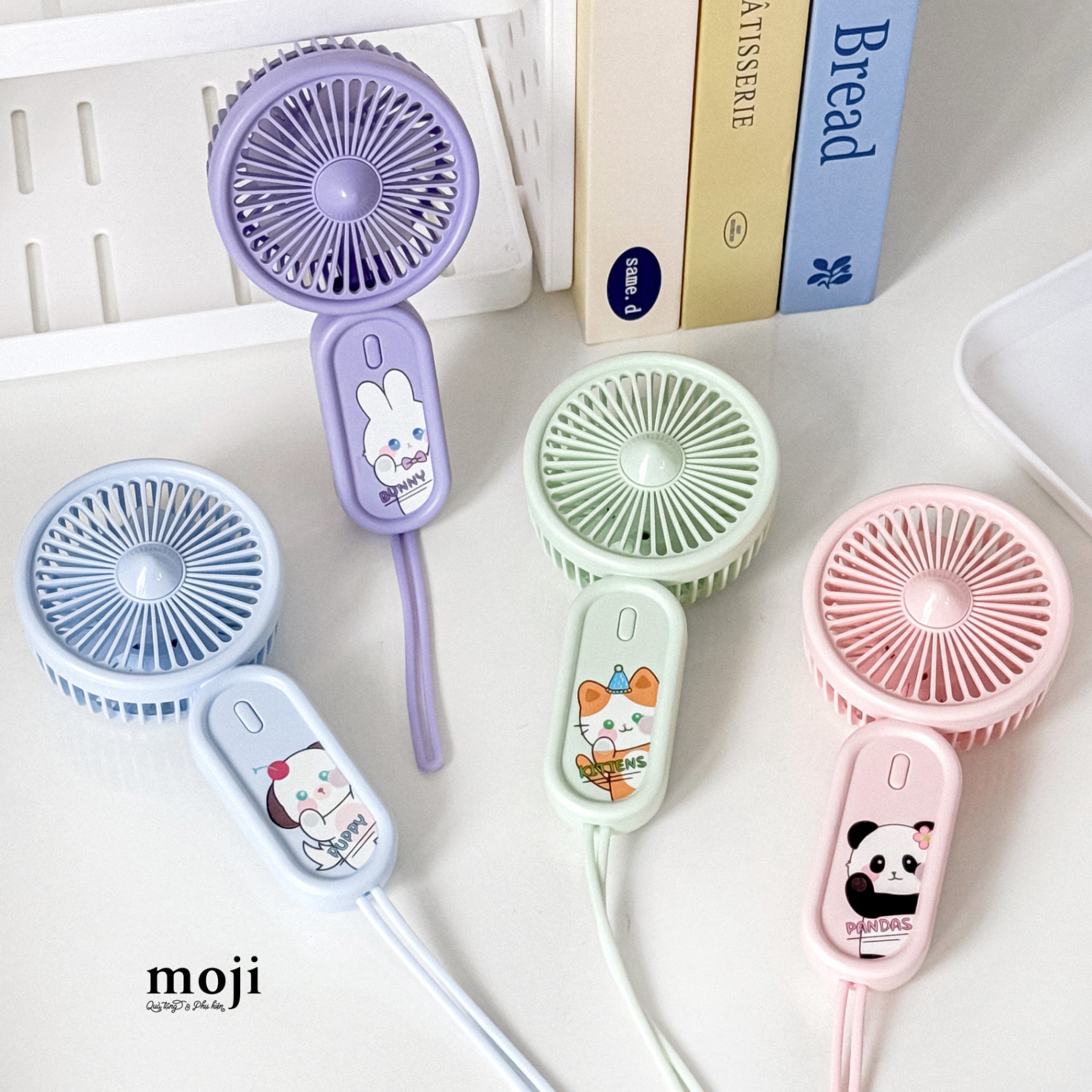 Quạt USB cầm tay sạc tích điện Cute animal má hồng ngó đầu vẫy tay