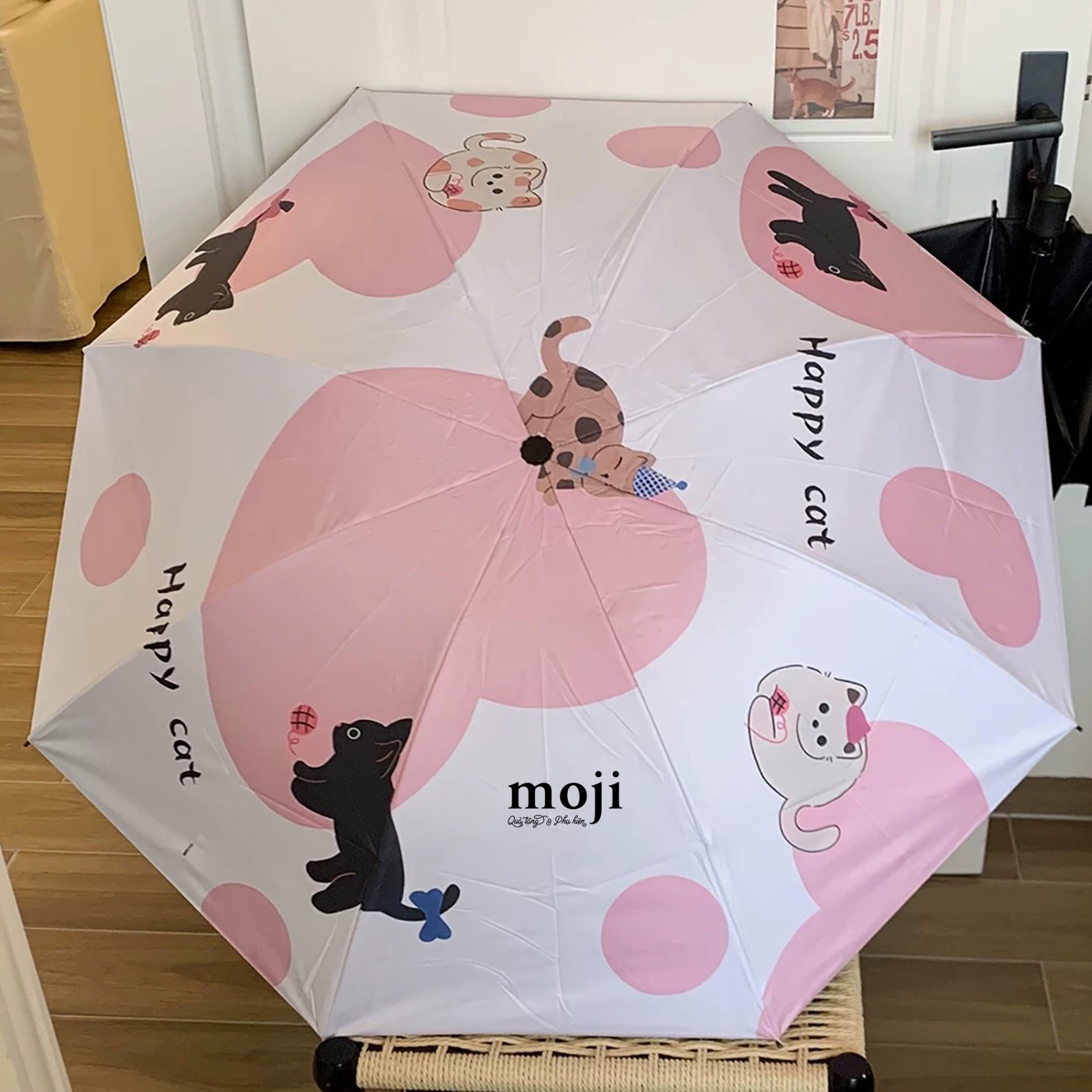 Ô dù gập tự động chống UV Happy cat heart circle