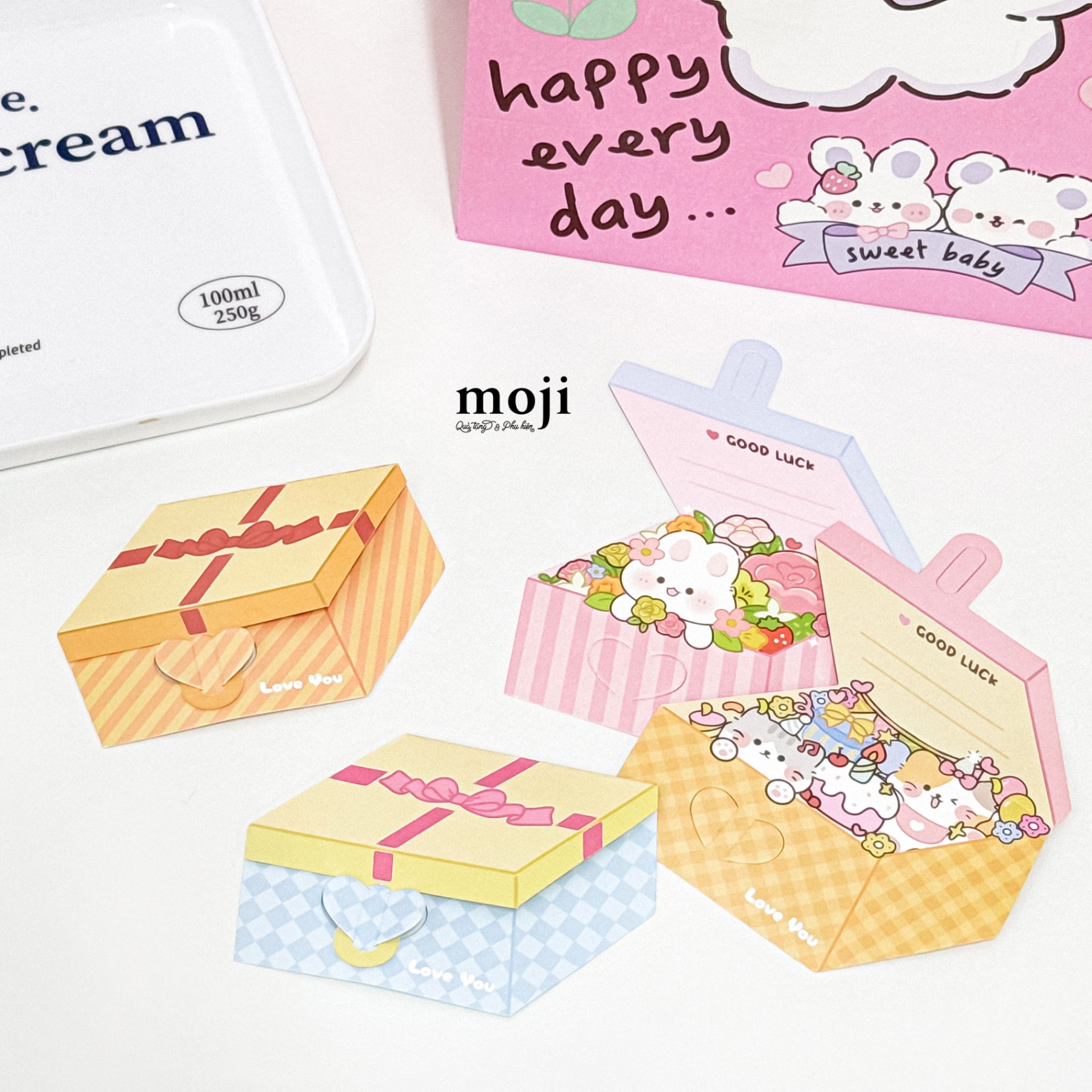Thiệp cắt hình Cute animal box good luck love you 11x12