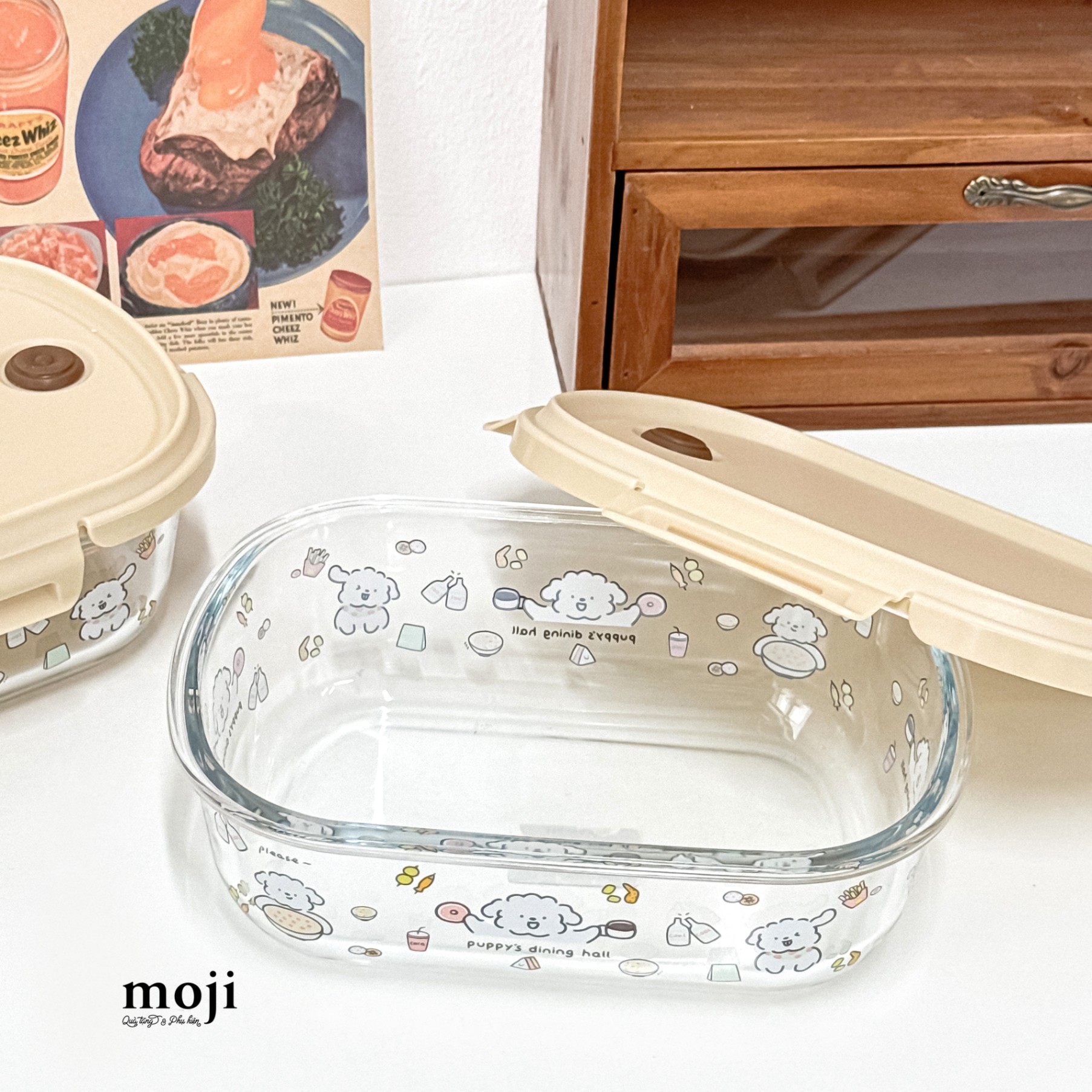 Hộp cơm thủy tinh Cute dog puppy dining hall 6x14x20