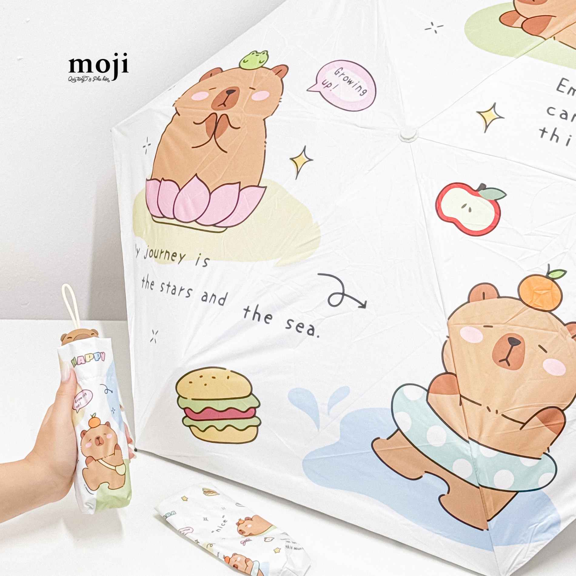 Ô dù gập chống UV Cute Capybara happy nice