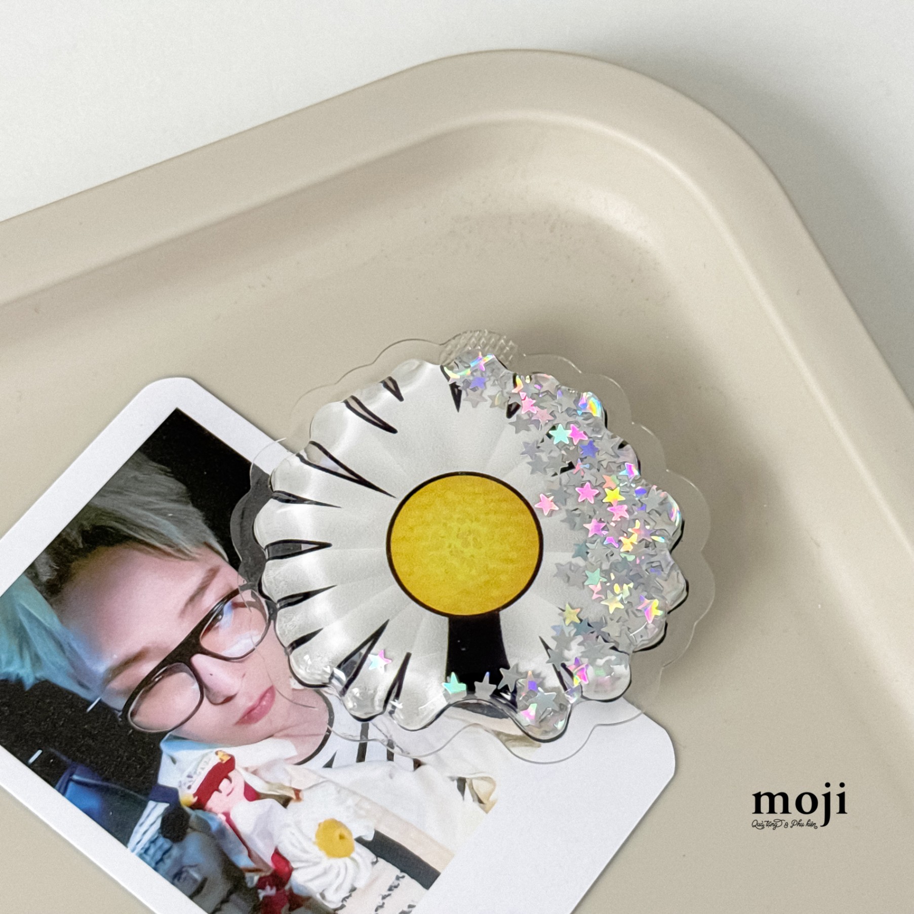 Mojipop cắt hình Daisy flower cánh khuyết lấp lánh