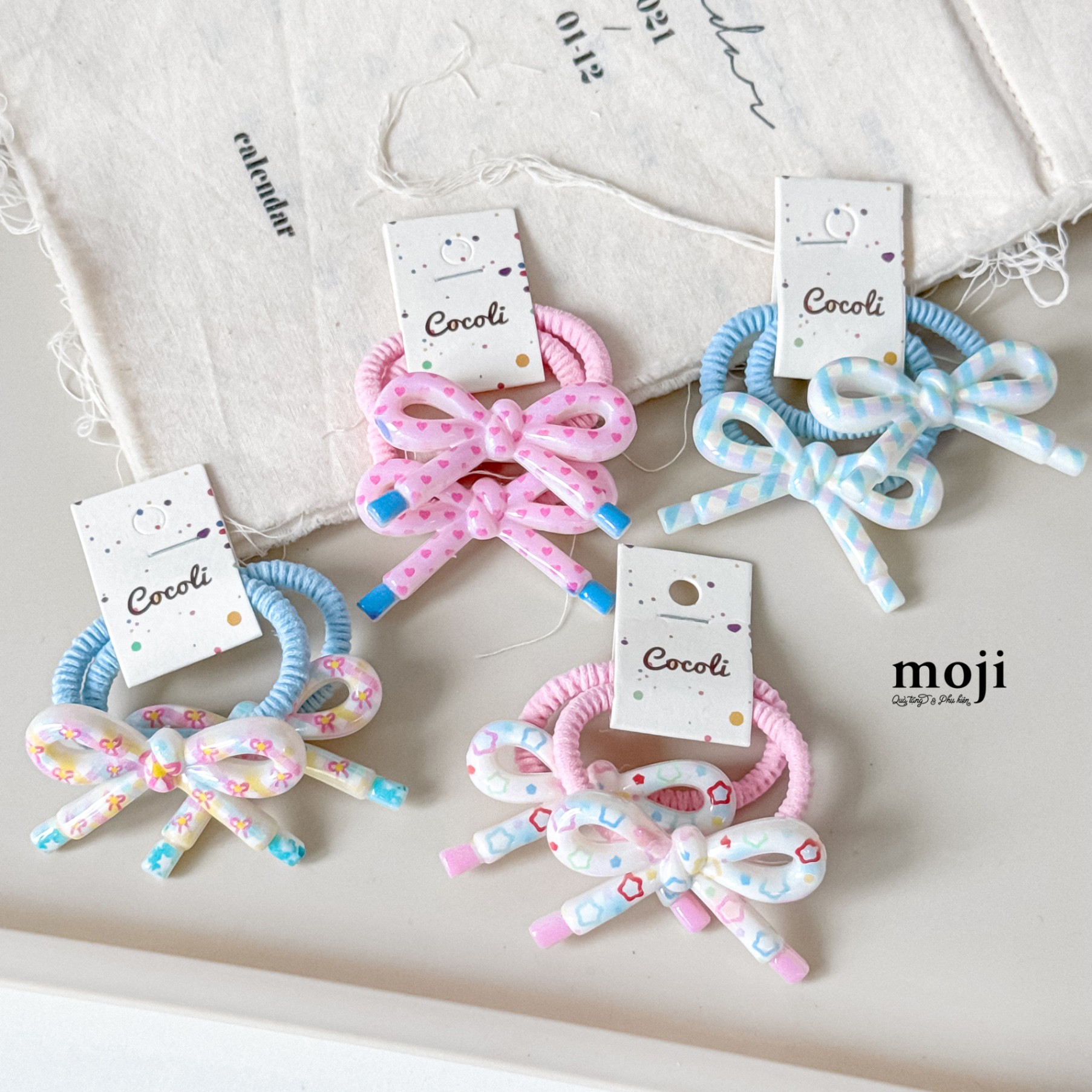 Buộc tóc set2 Bow nơ nhiều họa tiết thắt nút