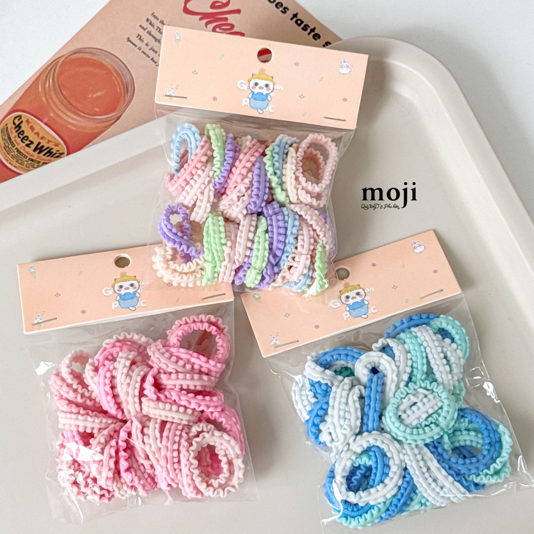 Buộc tóc set40 Basic color viền nhún phối màu