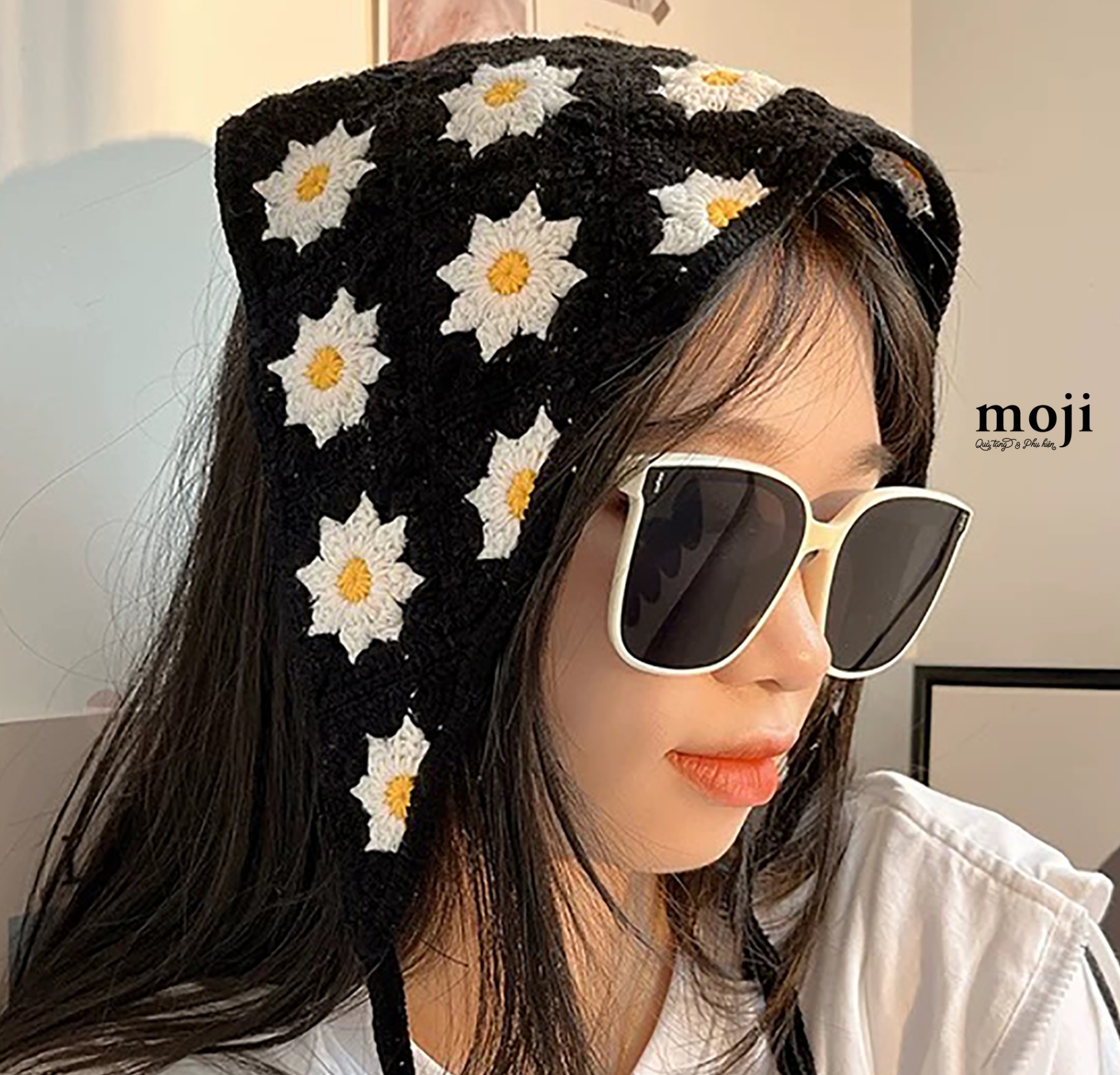 Khăn bandana móc len Daisy flower 25x50