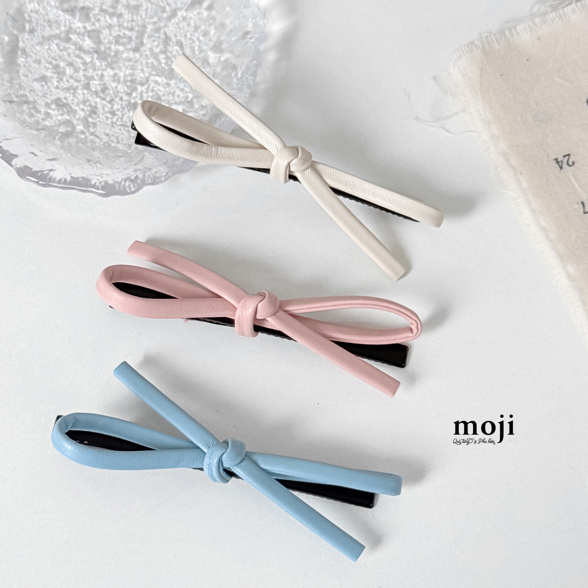 Kẹp tóc MJ Bow nơ da nút thắt 1 màu