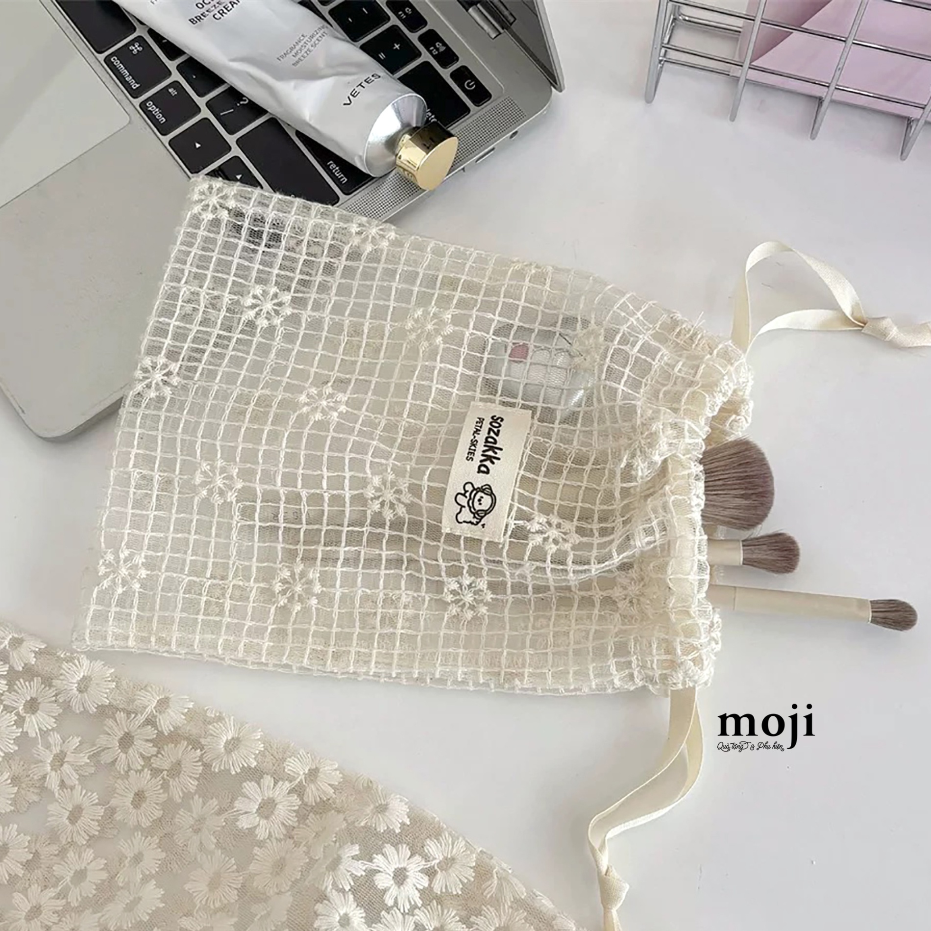 Túi vải dây rút đa năng vải lưới Snowflakes hoa tuyết ô vuông 16x20