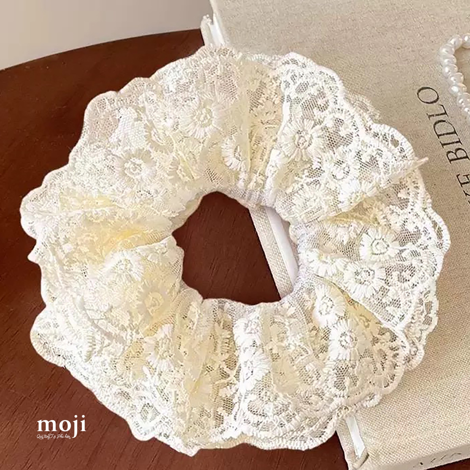 Buộc tóc scrunchies Flower vải ren lớn 4 tầng