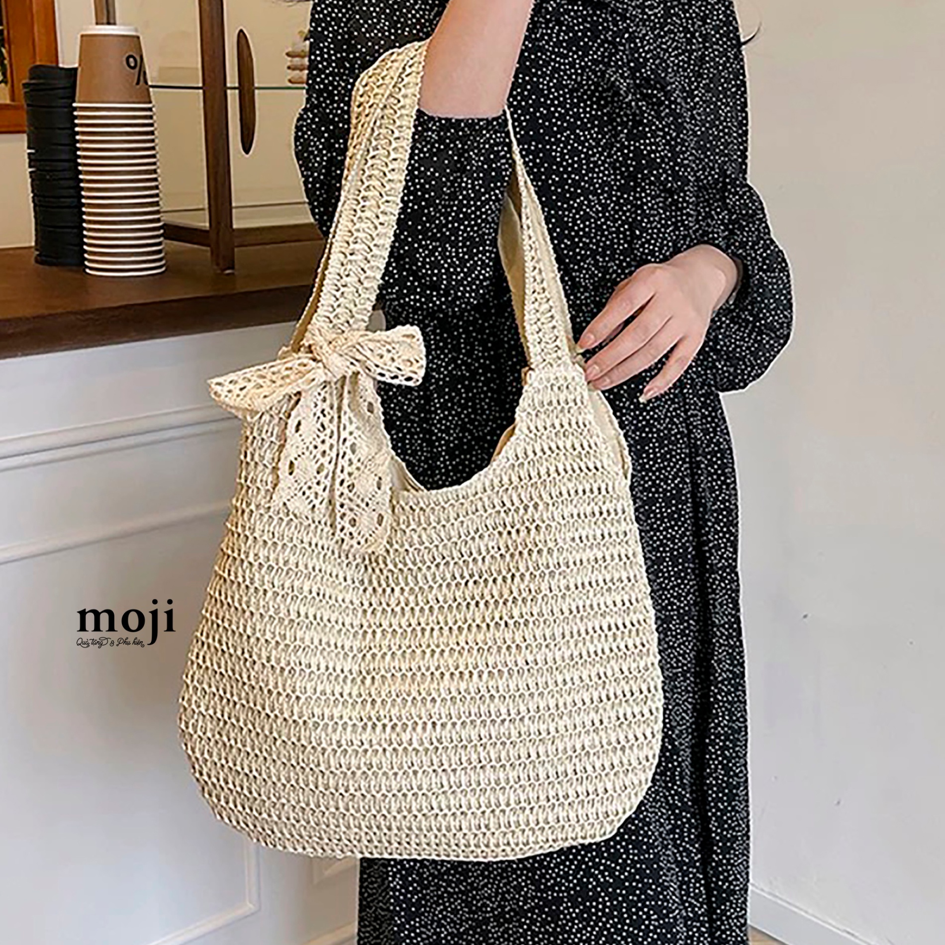 Túi đeo cói Basic tote nơ lớn 3x35x38
