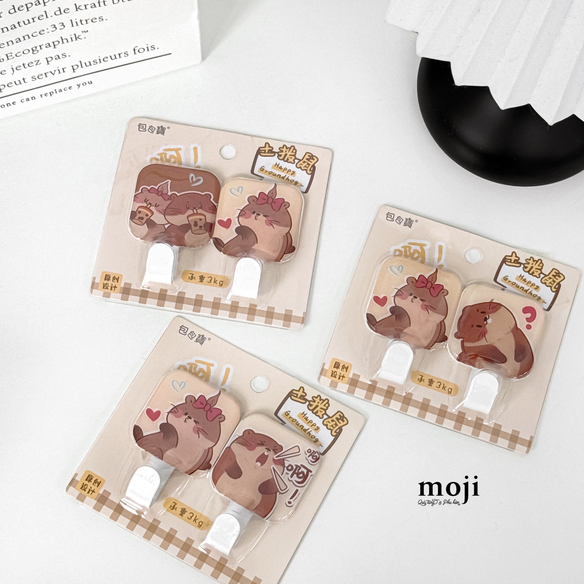 Móc treo đồ kim loại Happy groundhog chú sóc má hồng set2