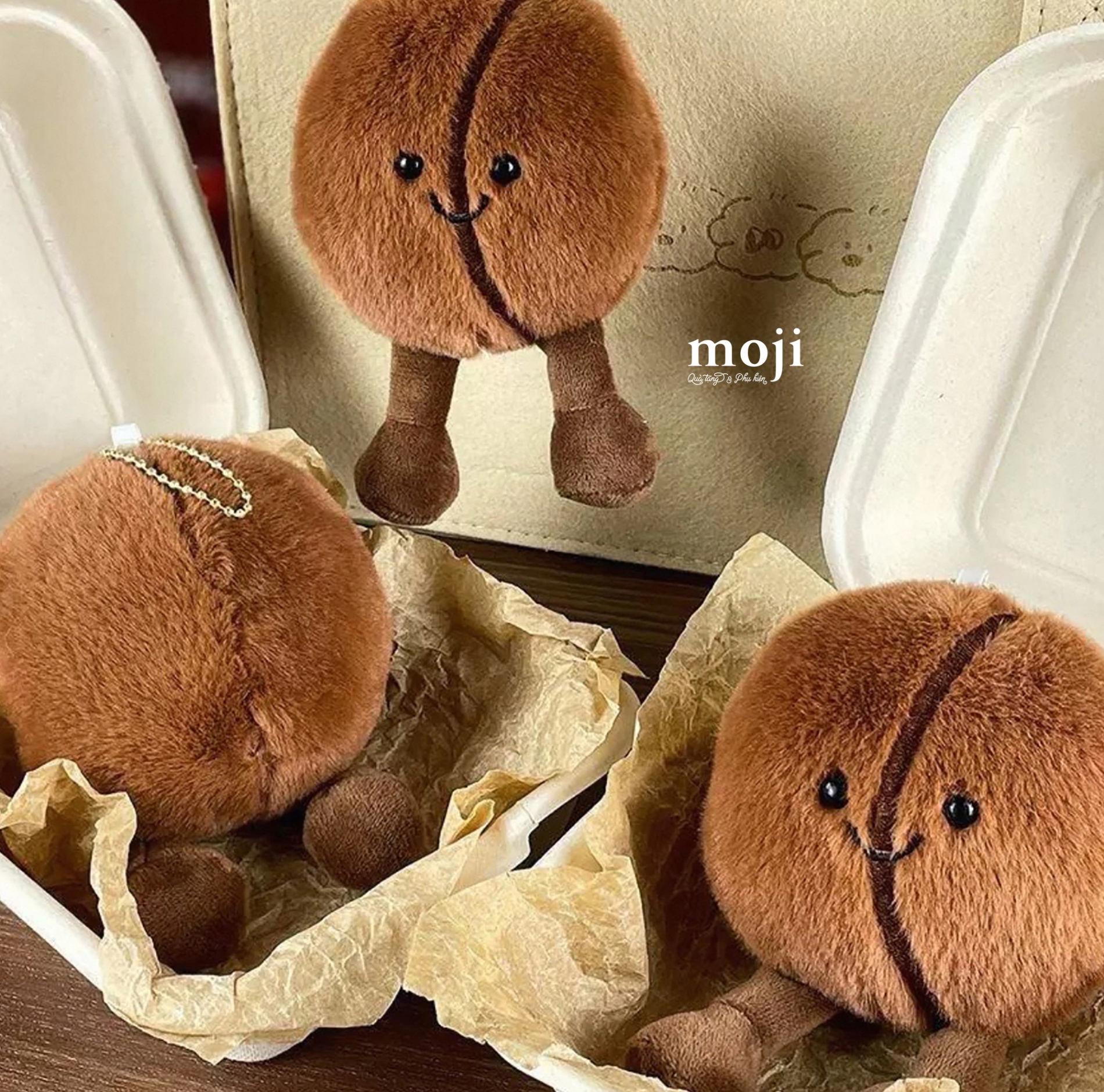 Móc khoá nhồi bông Happy hạt cà phê chân dài
