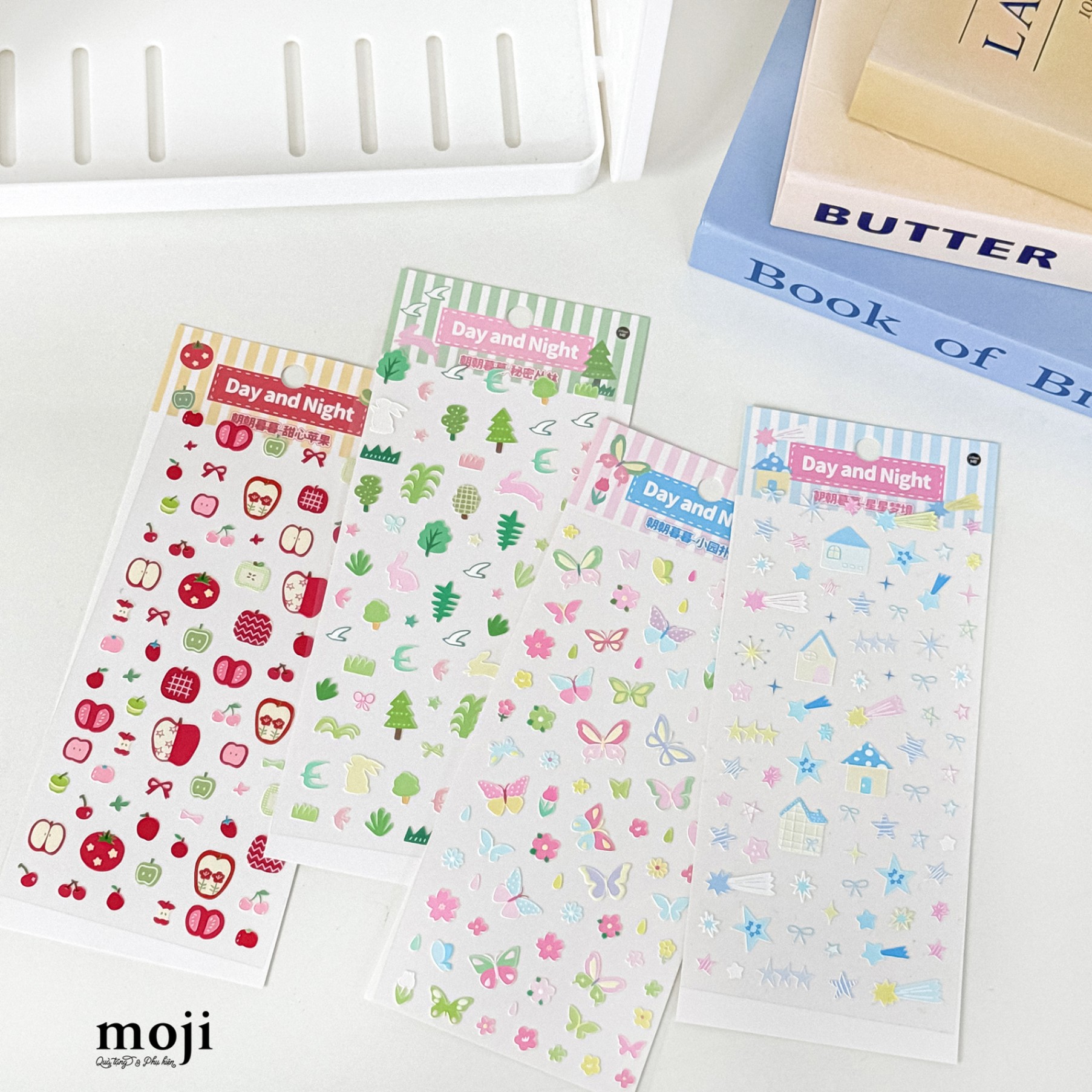 Sticker bảng MJ Day and night butterfly flower fruit forest house