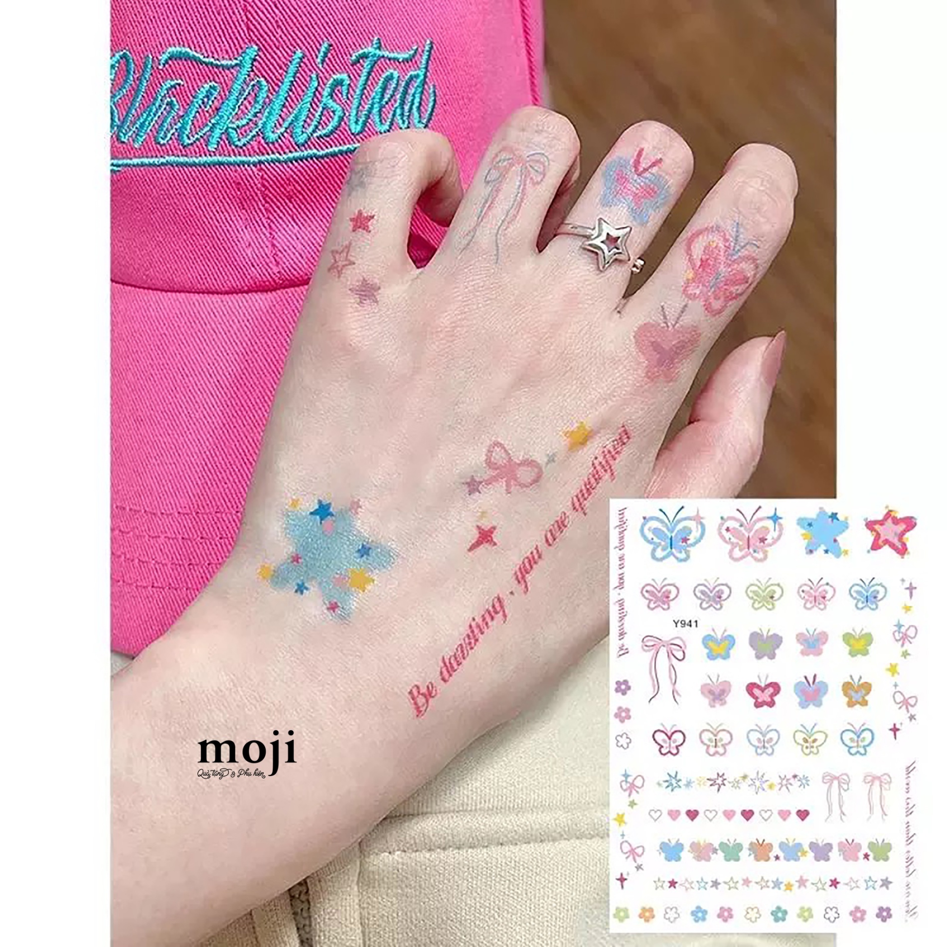 Tattoo Colorful butterfly bow flower heart star