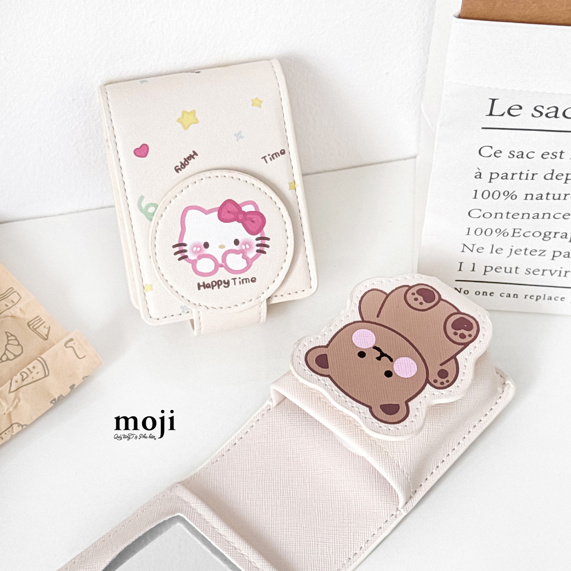Túi ví đa năng Sanrio family Hello Kitty face happy time kèm gương 7x10