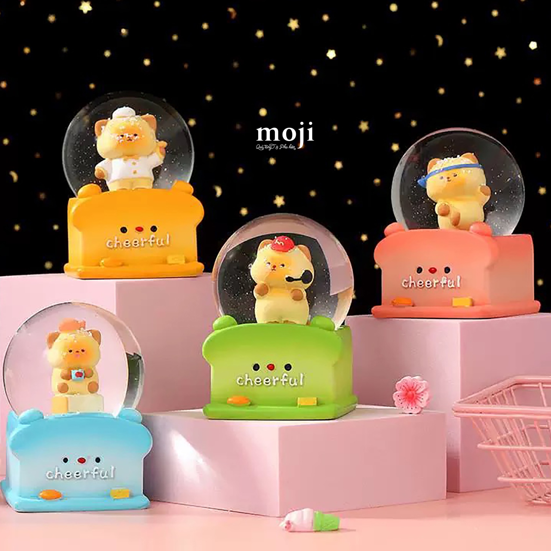 Quả cầu tuyết Cute cat bread cheerful có đèn 4x4x6