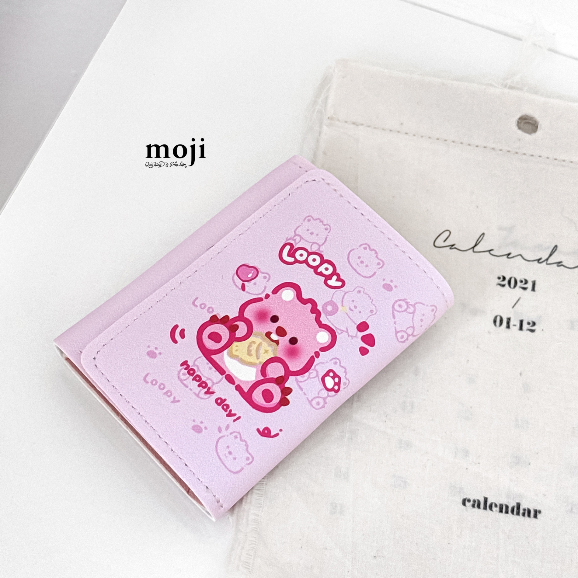 Ví da gập ngắn Hải ly Loopy happy day 8x10