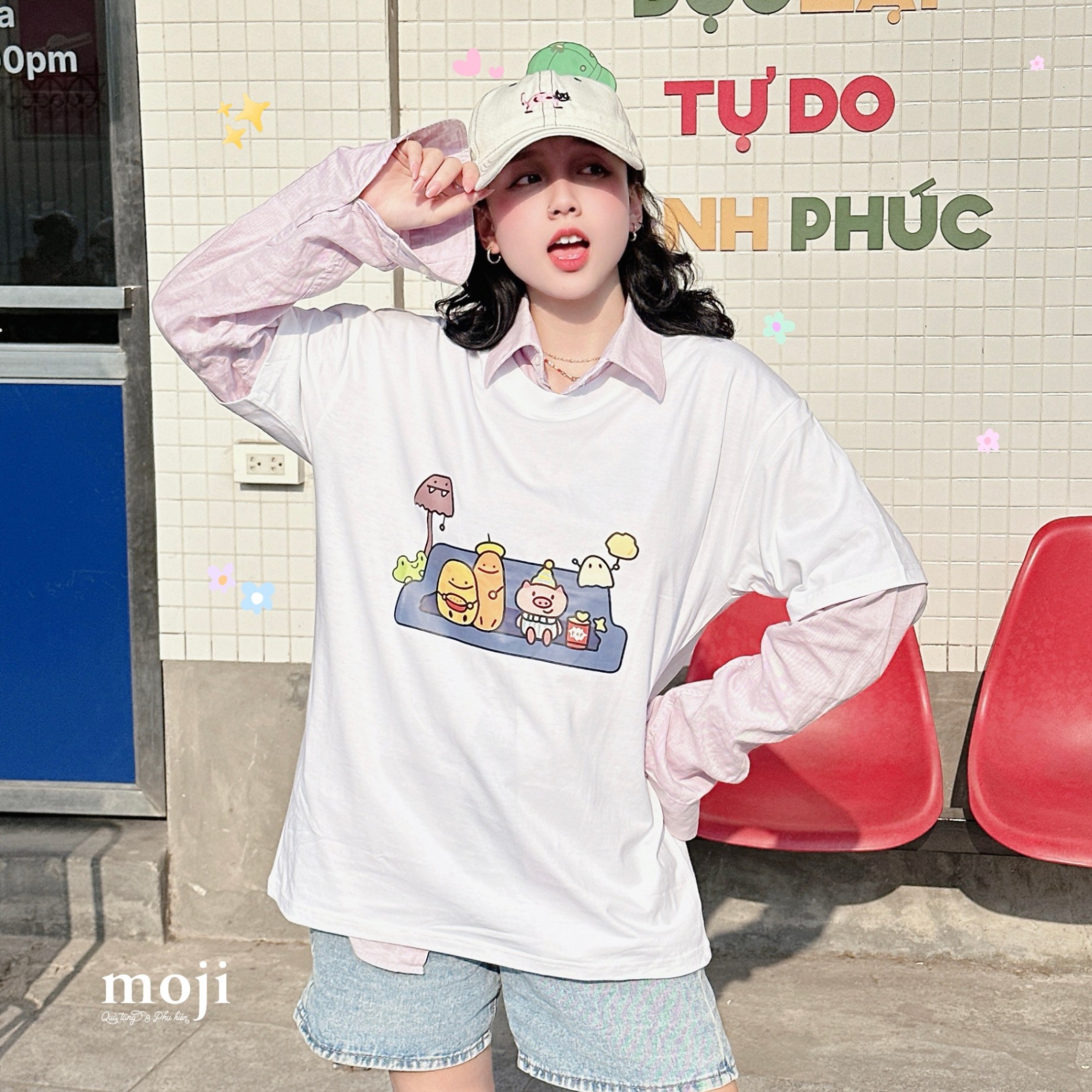 Áo thun áo phông MJ Cute pig and friends ngồi trên sô pha