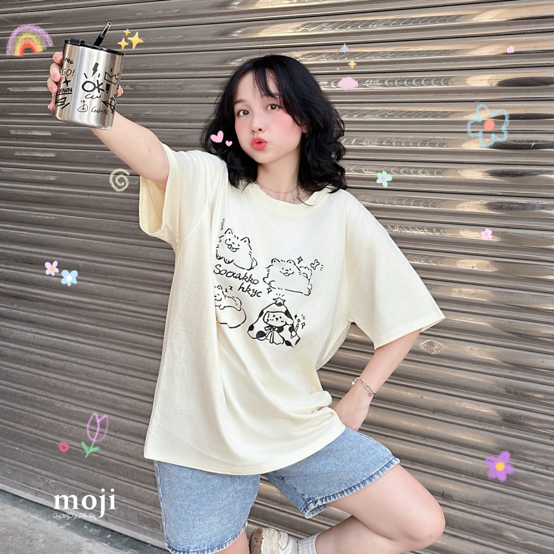 Áo thun áo phông MJ Cute dog viền đen