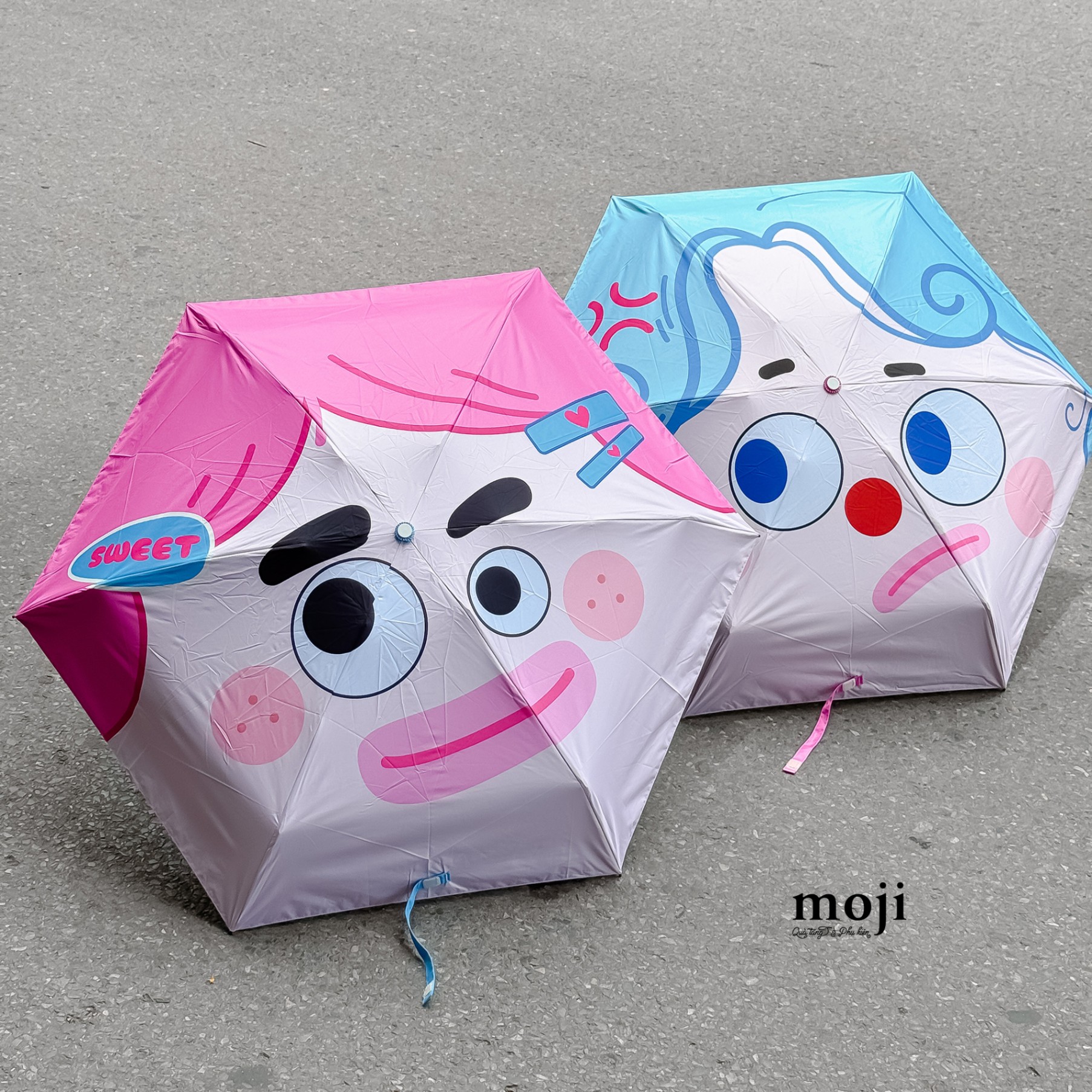 Ô dù gập chống UV Funny vibes funny girl big eyes môi dày biểu cảm