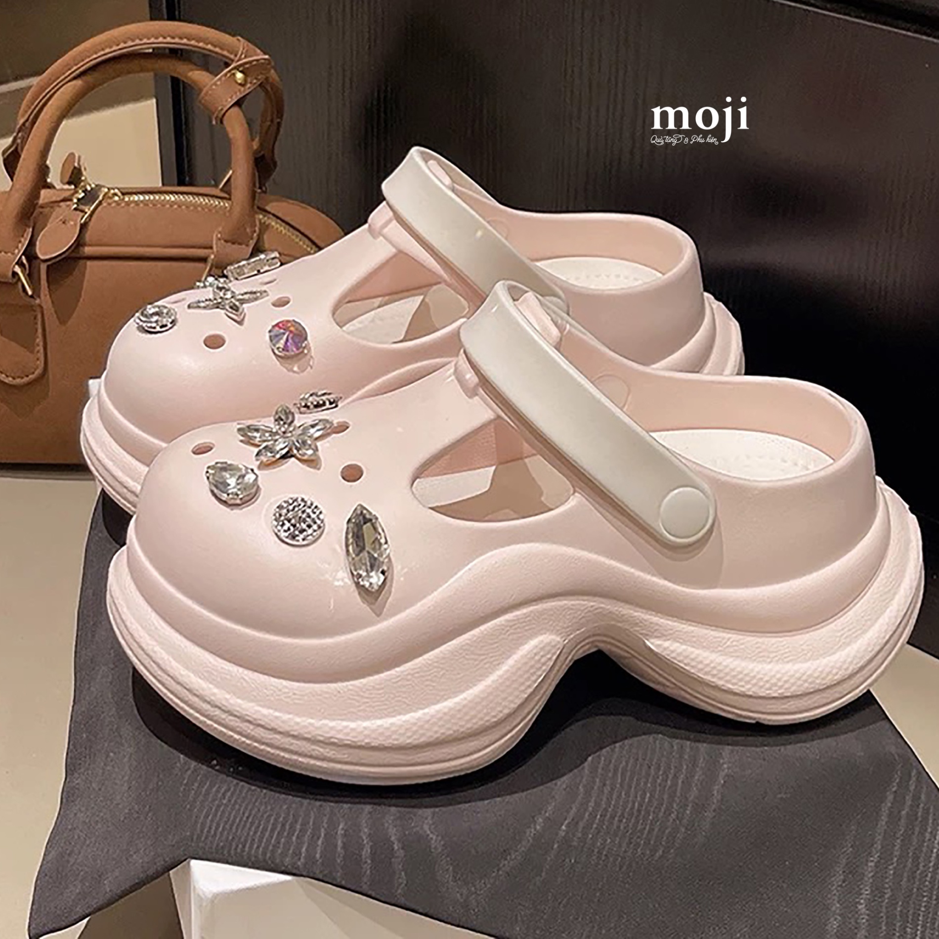 Dép crocs Flower đính đá phối màu tặng kèm 2 jibbitz