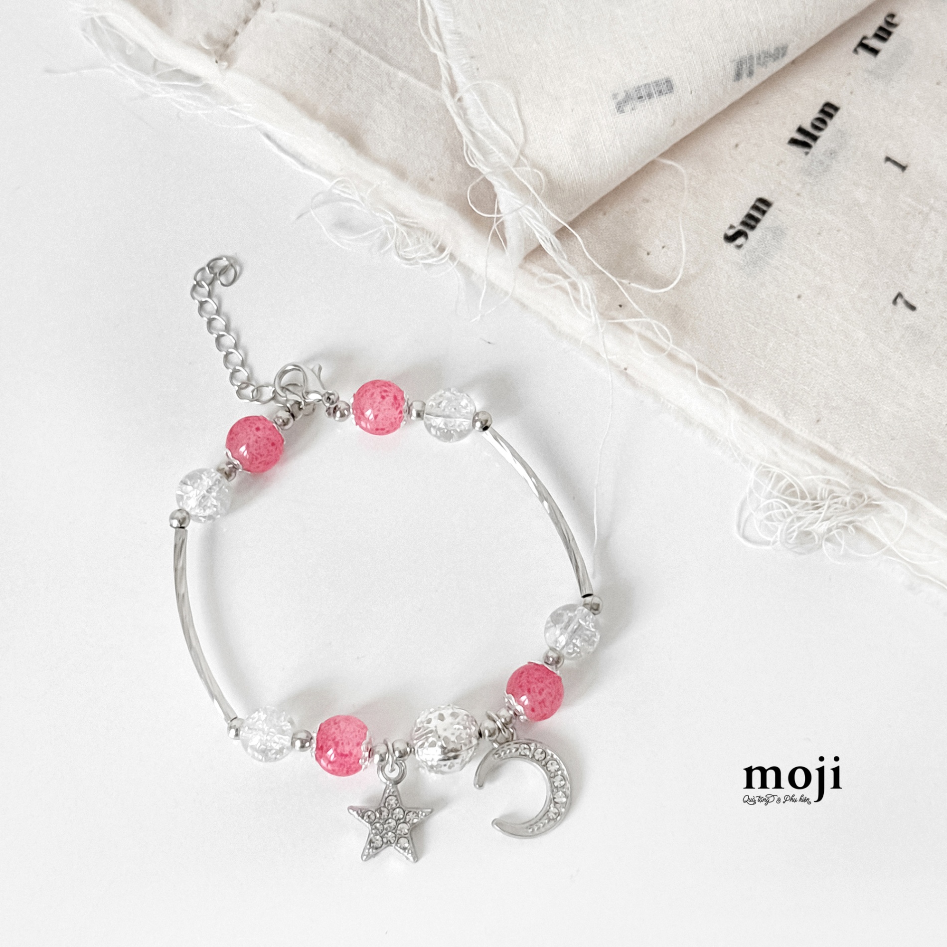 Vòng tay mạ bạc Moon star đính đá đá tròn màu