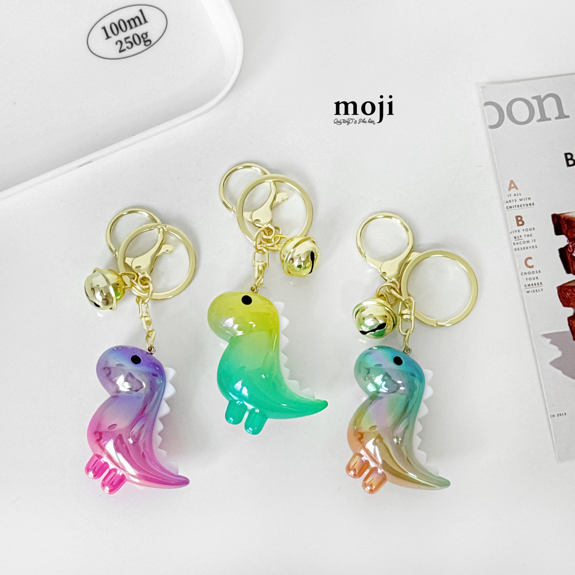 Móc khóa leng keng Dinosaur khủng long đứng gradient color