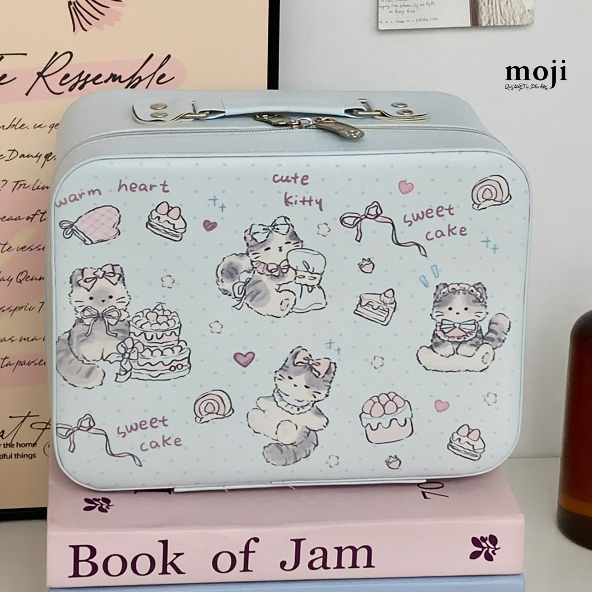 Hộp đựng mỹ phẩm Cat cute kitten sweet cake warm heart 11x18x24