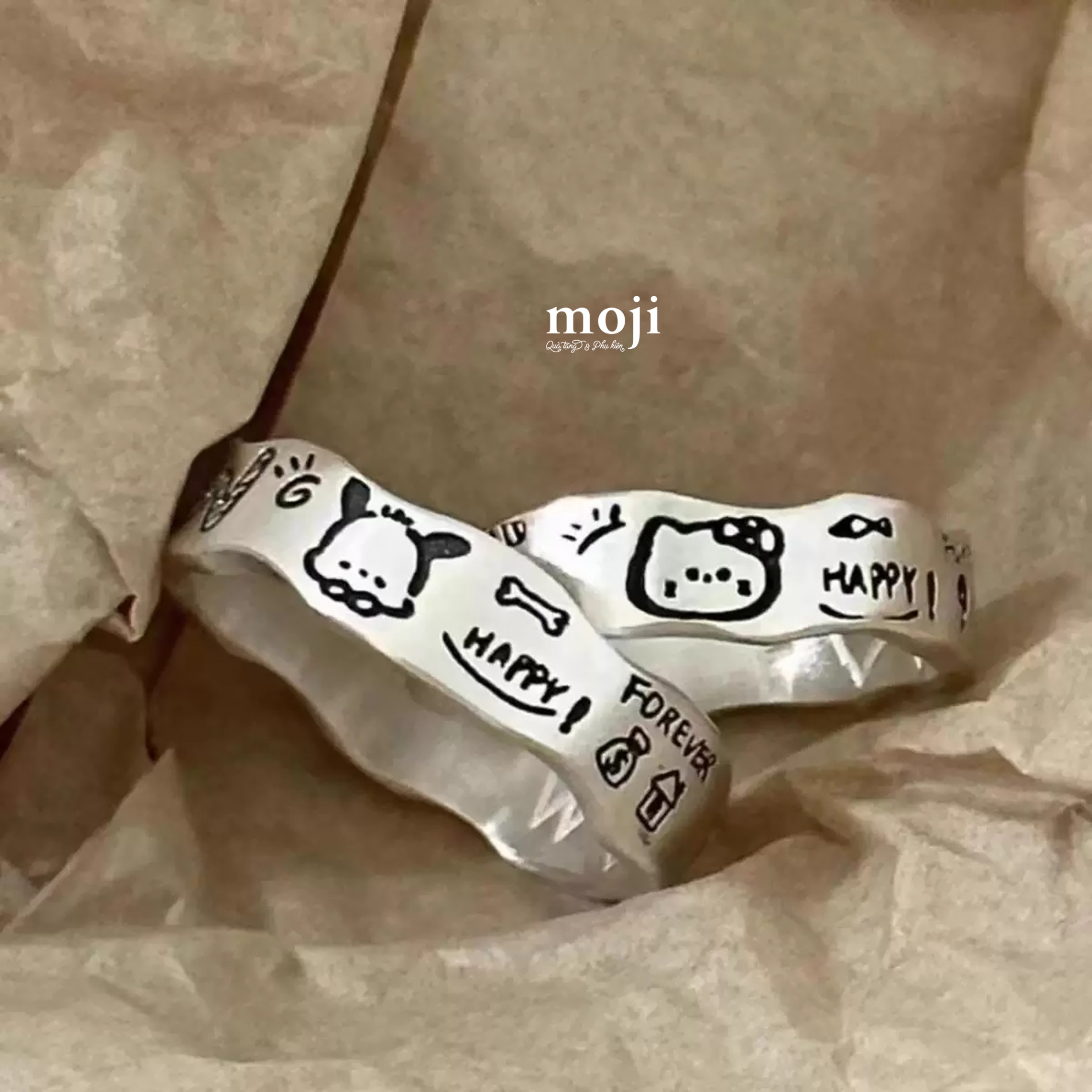 Nhẫn mạ bạc Sanrio family Pochacco face happy forever