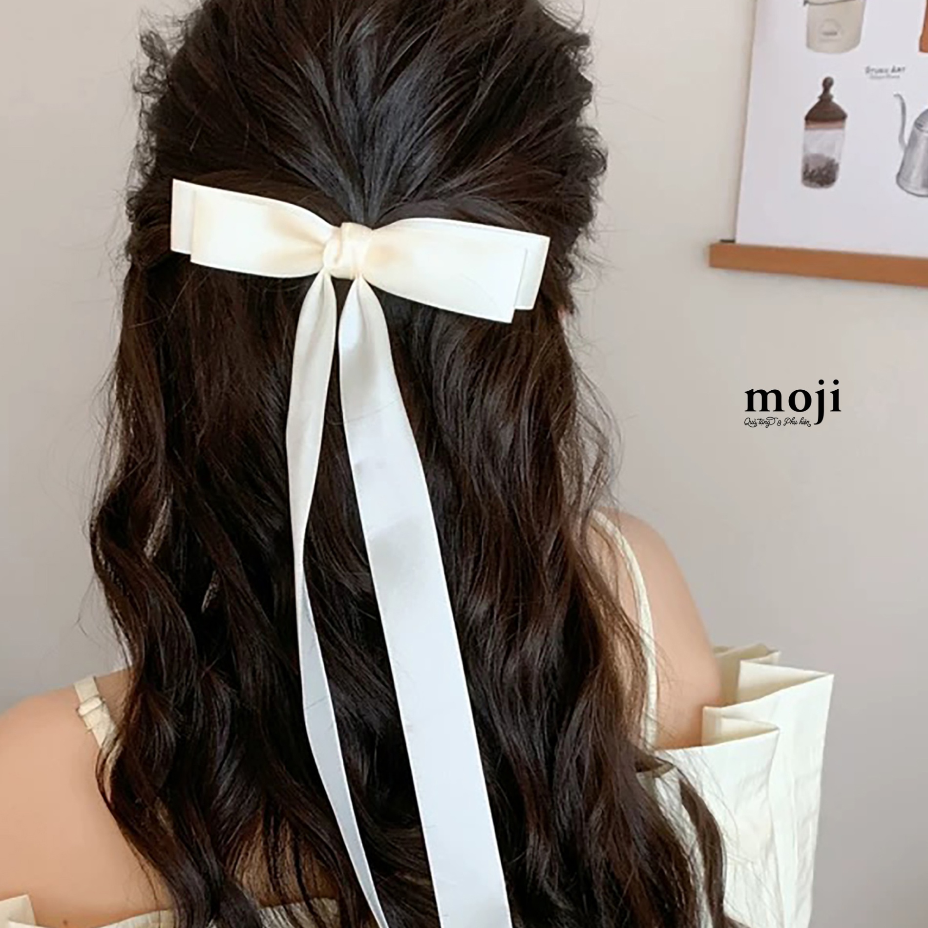 Kẹp tóc MJ Bow nơ ruy băng dây dài