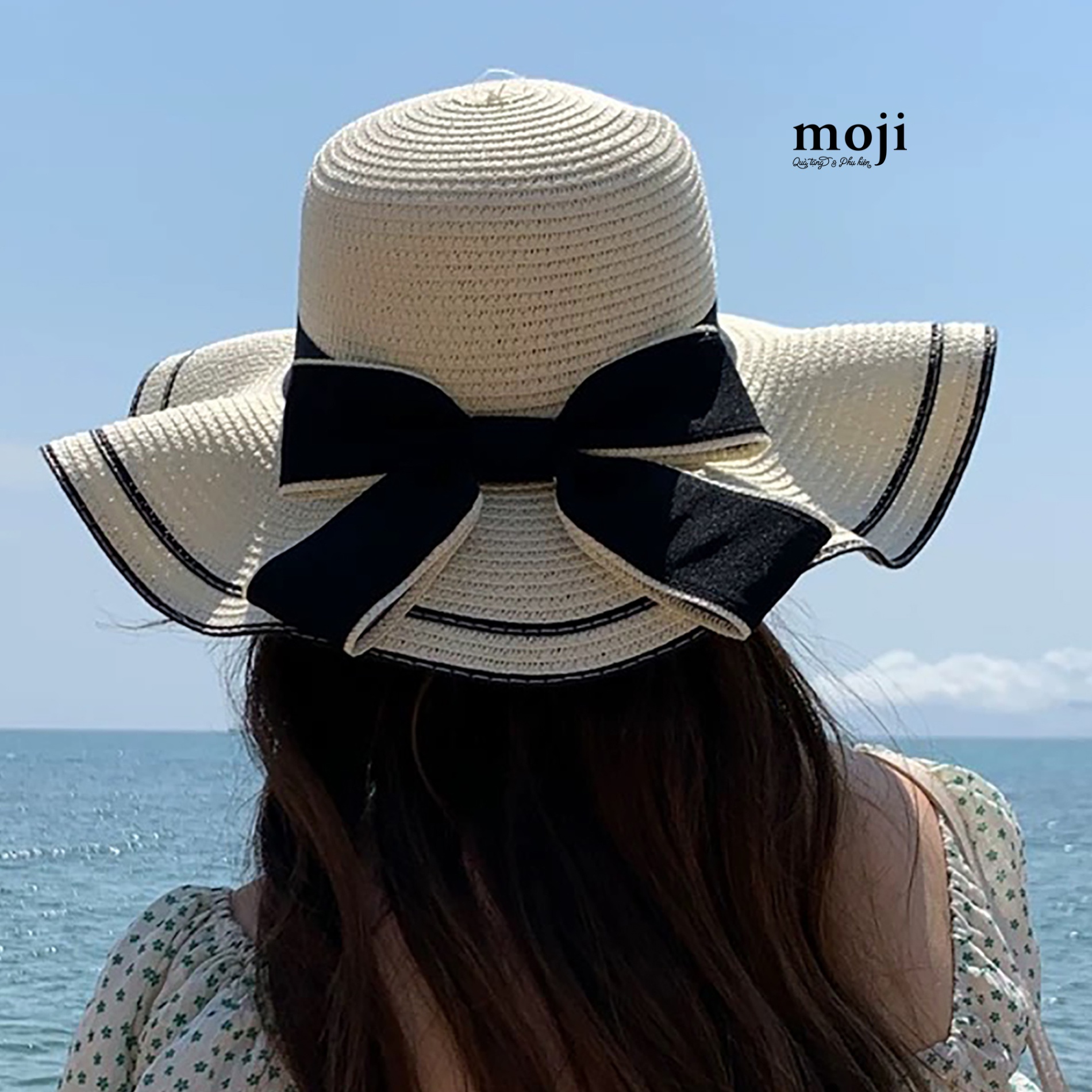 Mũ nón rộng vành Big black bow nơ có viền