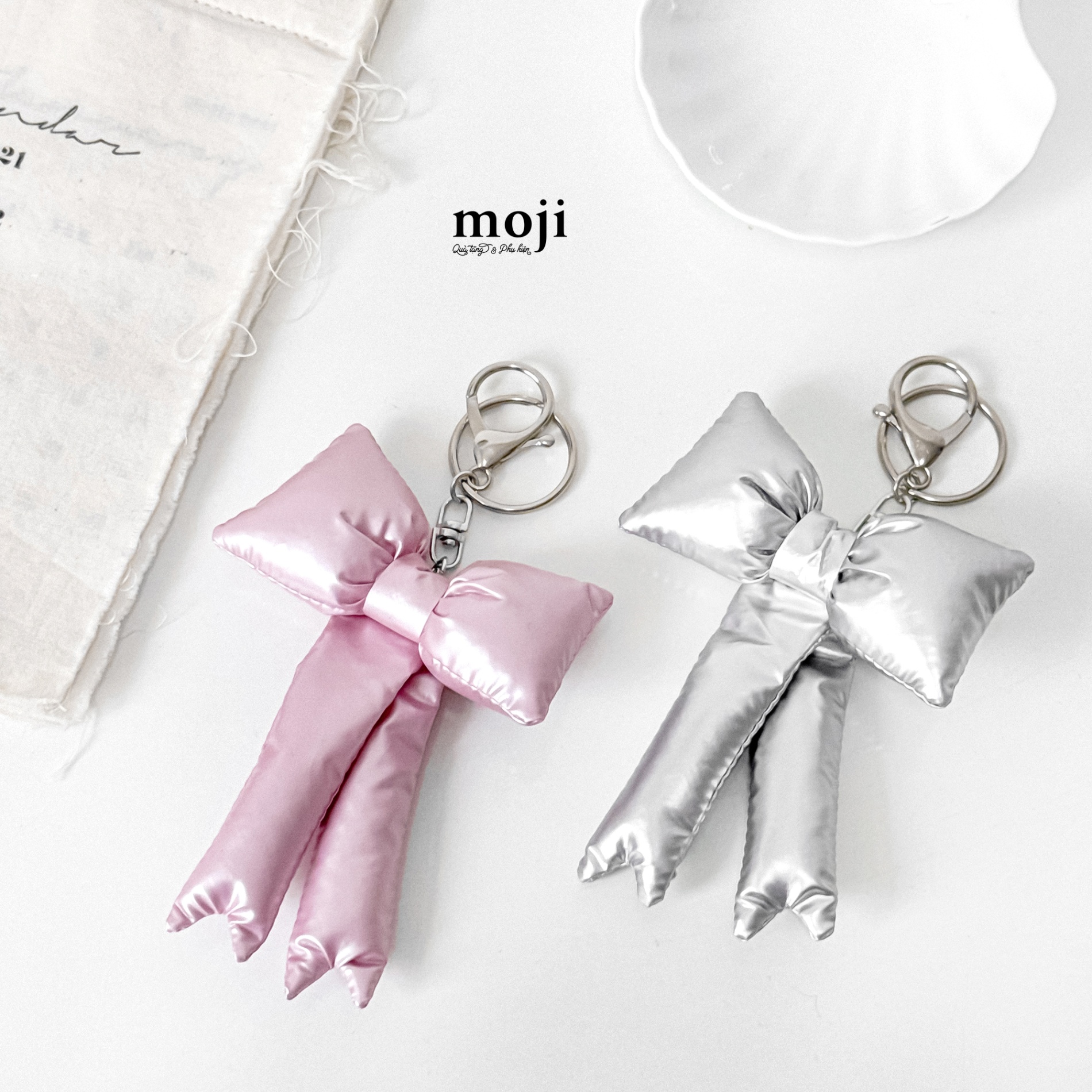 Móc khóa nhồi bông Bow nơ dây dài trơn bóng 1 màu