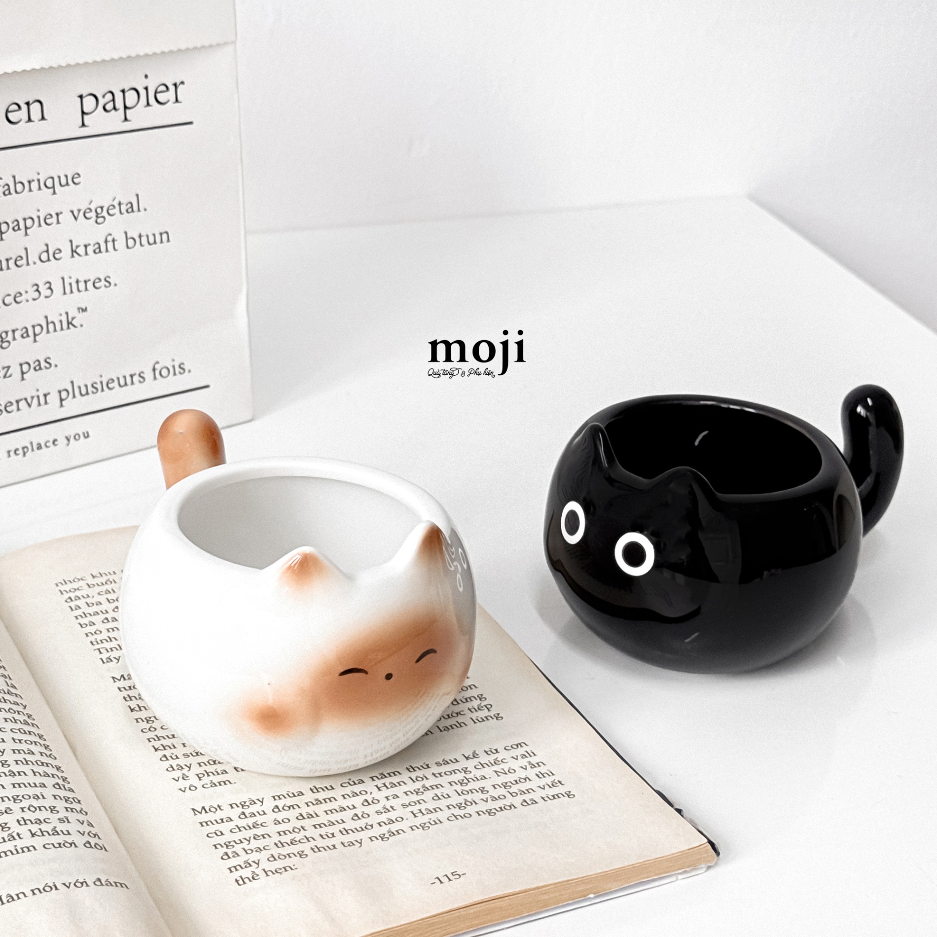 Ly cốc sứ Cute cat mèo béo biểu cảm có tai 200ml