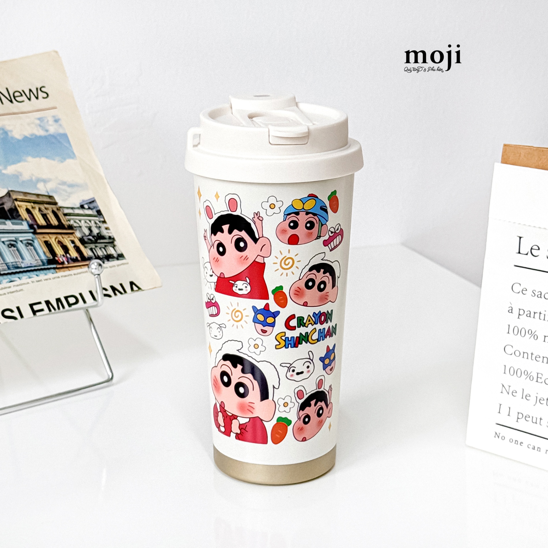 Ly cốc giữ nhiệt phủ sứ Crayon Shinchan cosplay time 530ml
