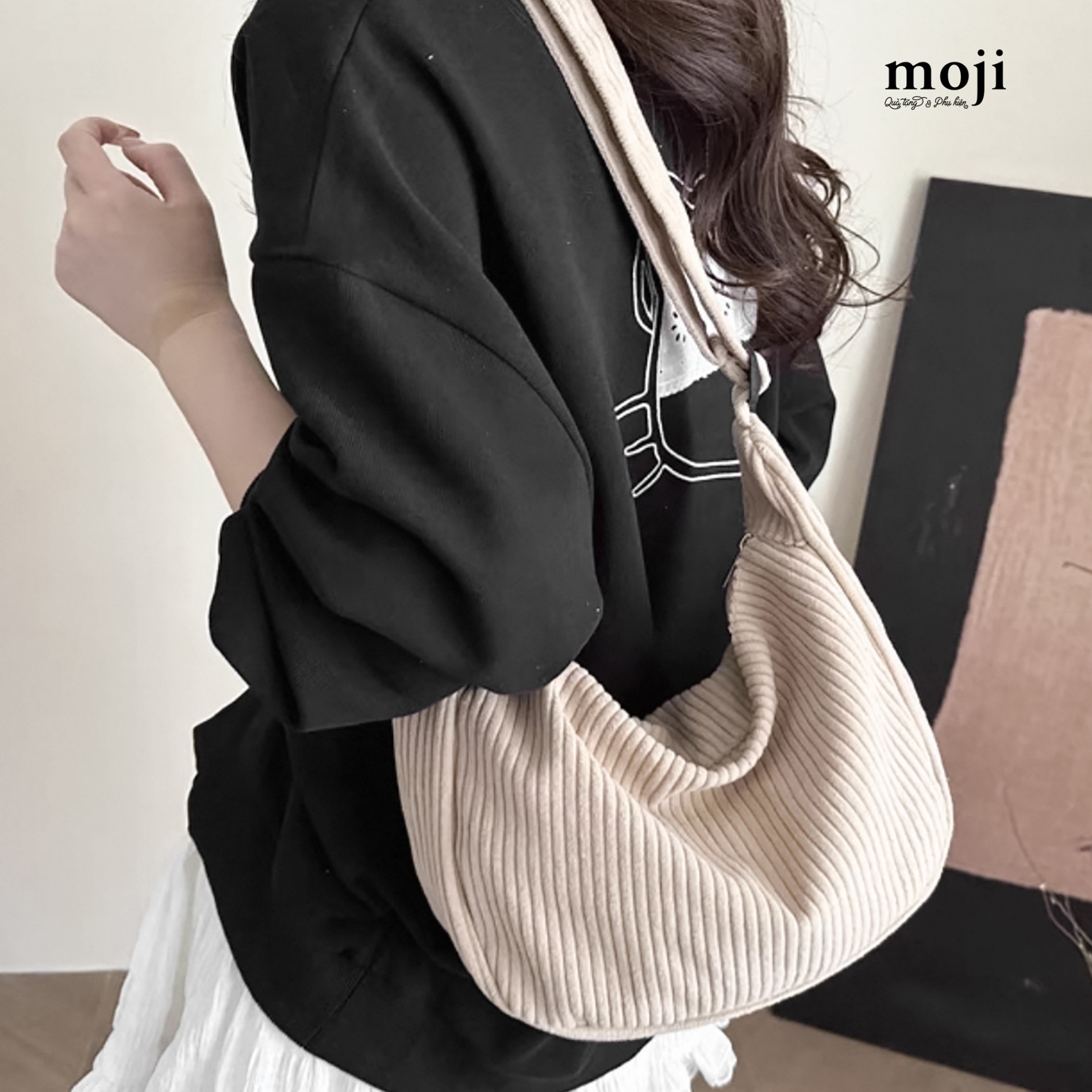 Túi đeo chéo vải nhung tăm Basic 1 màu 8x23x30